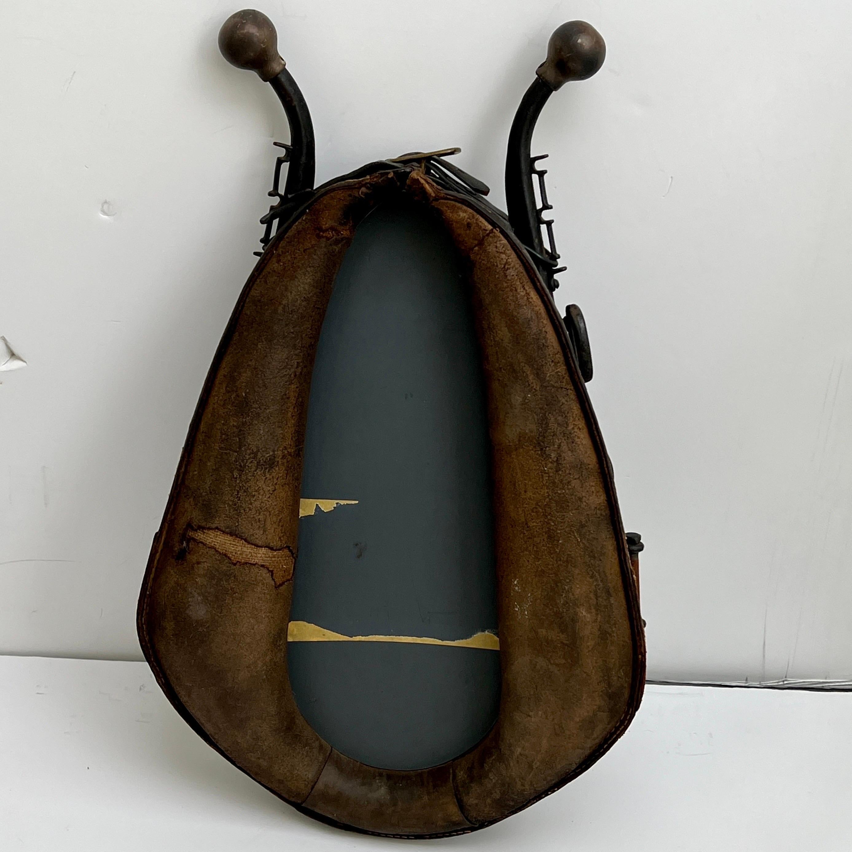 Early 20th Century Antique Equestrian Horse Collar Mirror in Distressed Leather For Sale
