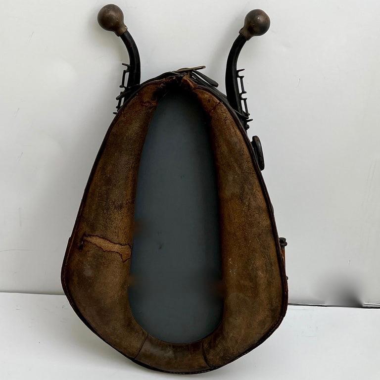 Brass Antique Equestrian Horse Collar Mirror in Distressed Leather For Sale