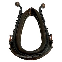 Antique Equestrian Horse Collar Mirror in Distressed Leather
