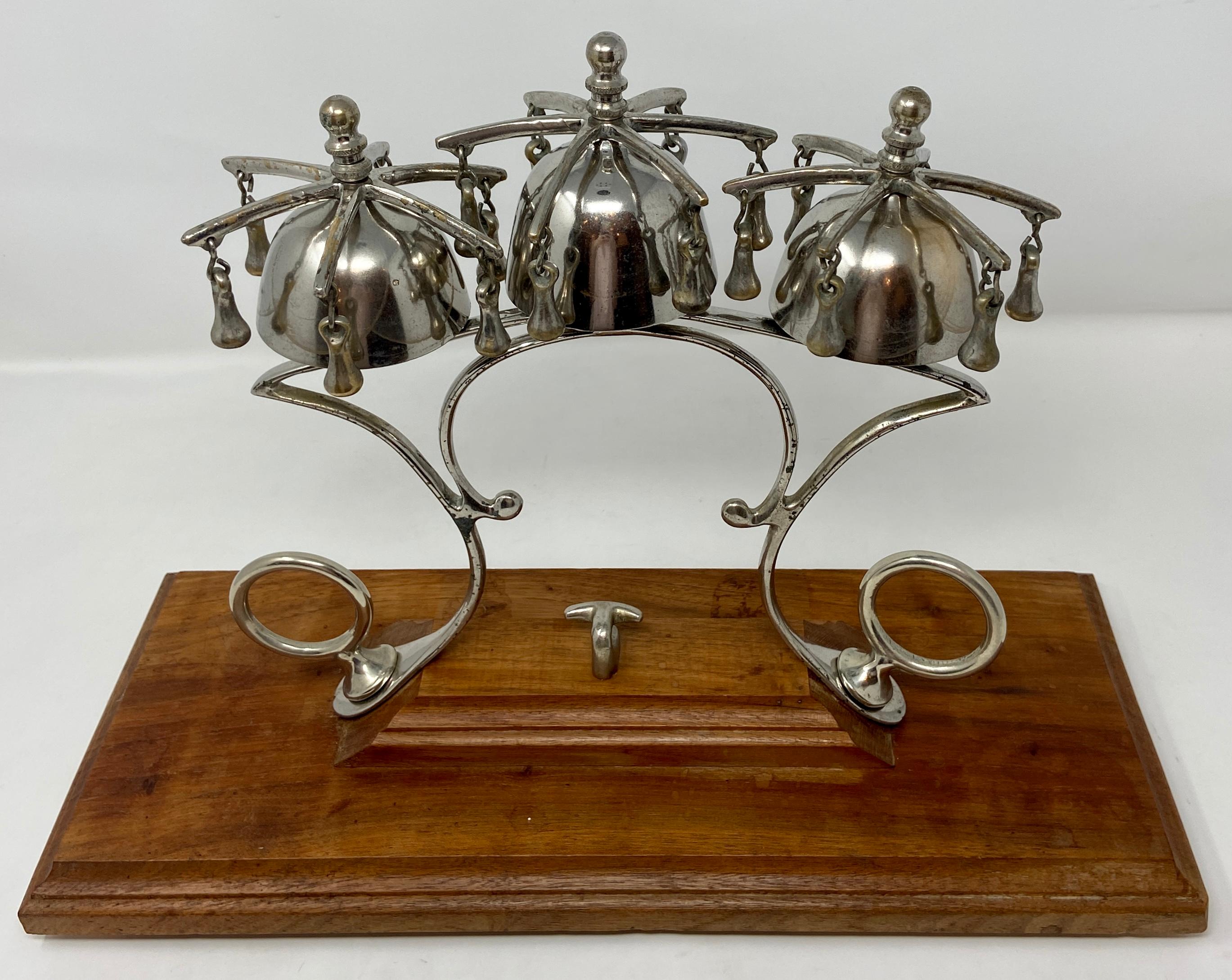 Antique Horse Hames Designed Sleigh Bells on stand, Circa 1900's. Triple Bells.