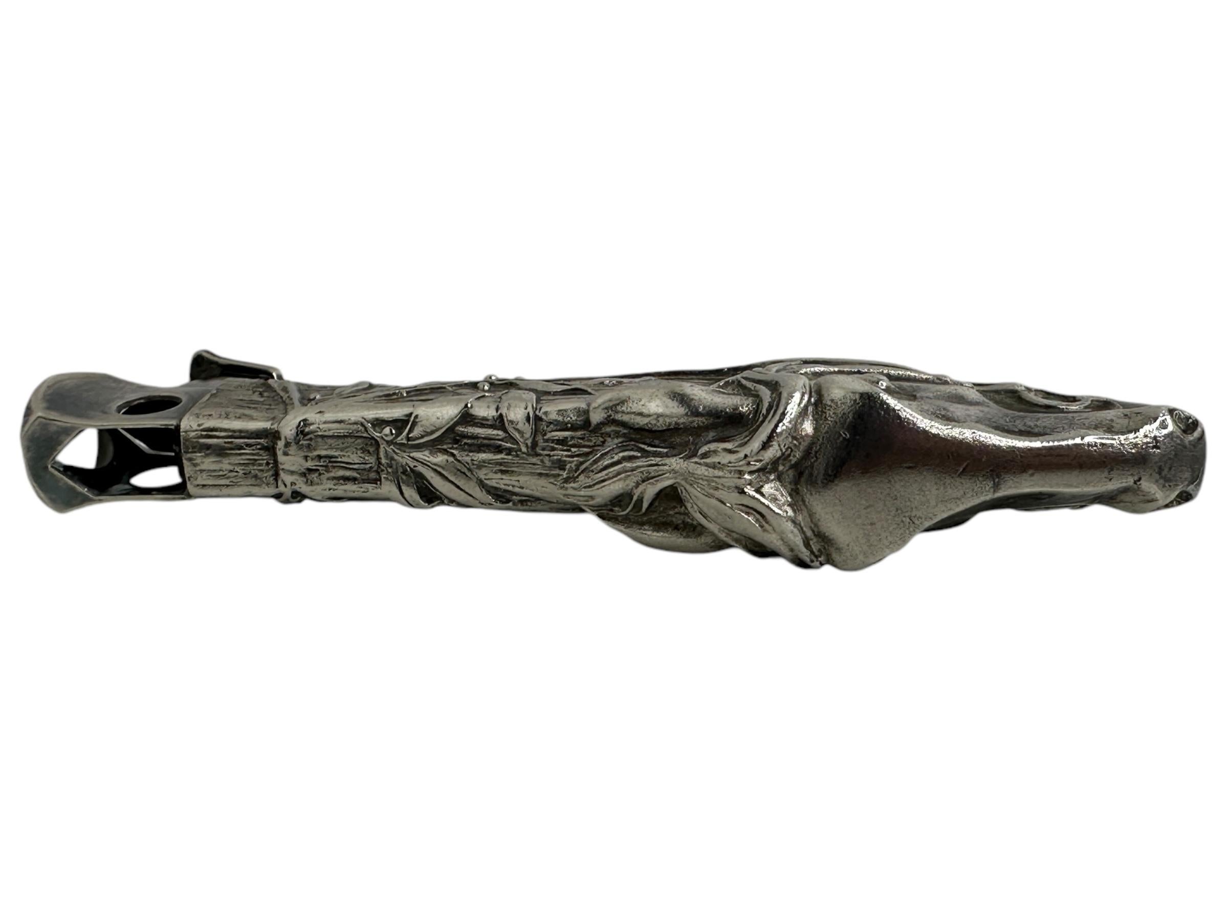 Silvered Antique Horse Head Cigar Cutter, silvered Metal 1940s or older For Sale