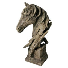 Antique Horse Head Sculpture Iron Figurine Busts Home Decor Plinth Metal Head