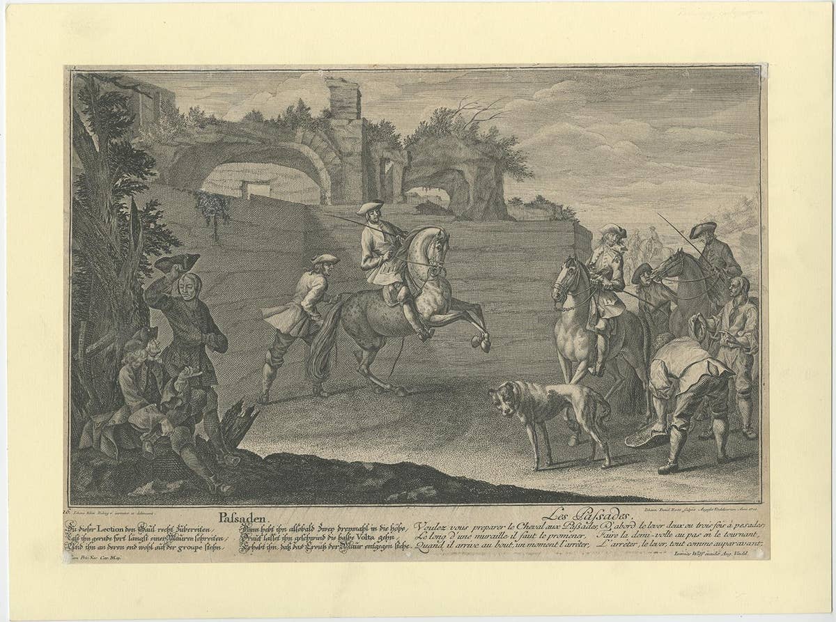 Antique Horse Print of a Passade training by Ridinger, 1722