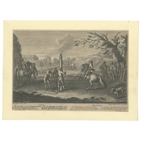 Antique Horse Print of 'Gallop' by J.E. Ridinger, 1722