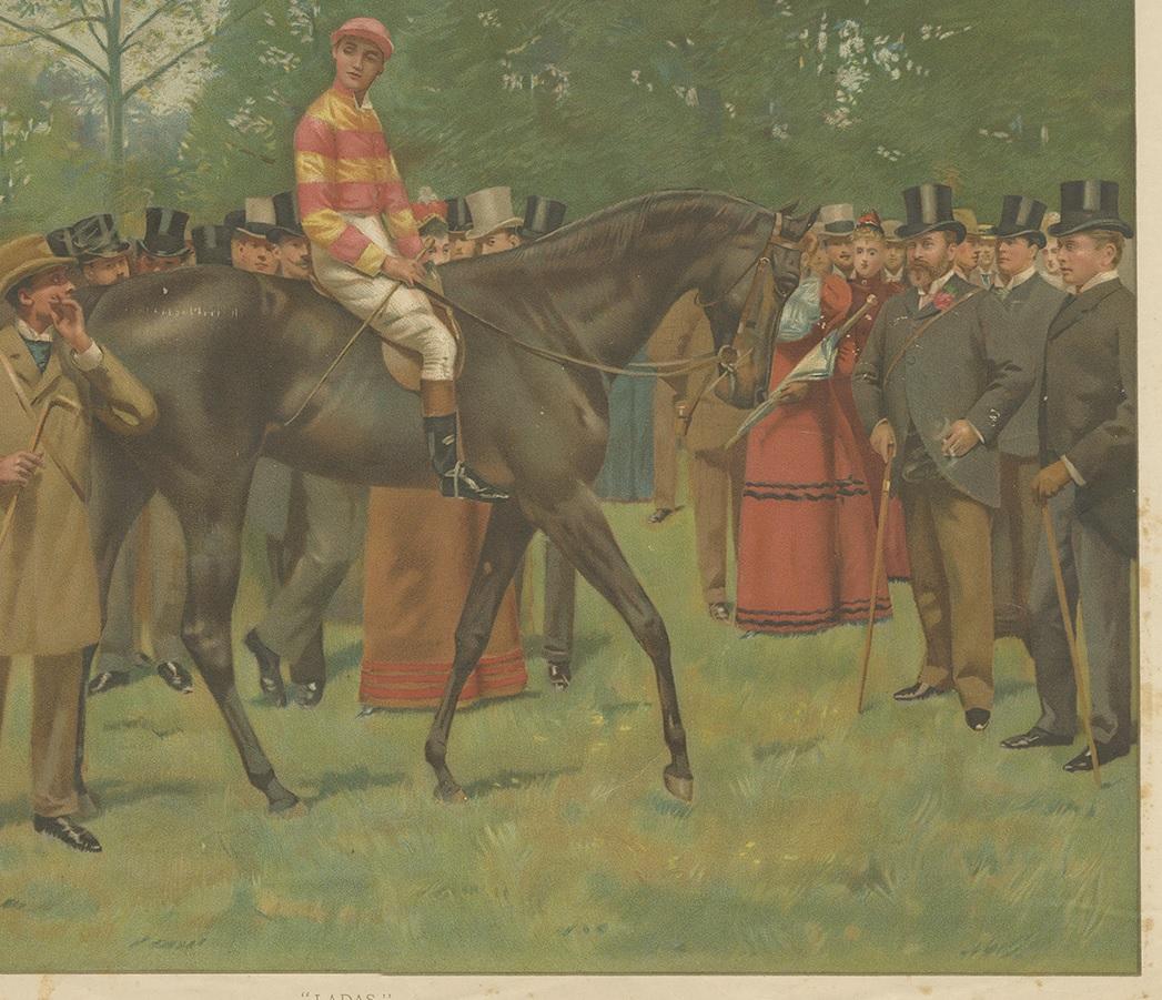 Antique Horse Print of 'Ladas' a British Thoroughbred Racehorse '1894' In Good Condition For Sale In Langweer, NL