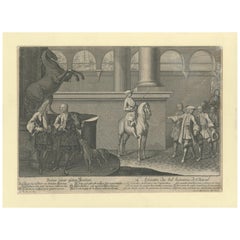 Stampa antica sulla postura corretta dei cavalieri di Ridinger '1722'.