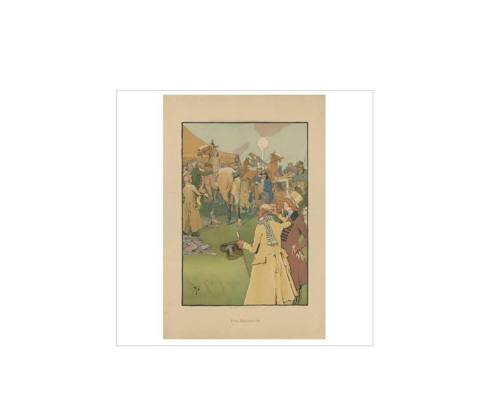 Large antique print titled 'The Favourite'. This print depicts a horse show. Published in London by C.E. Clifford & Com 1903. Entered according to Act of Congress in the year 1903, at the office of the Librarian Congress.