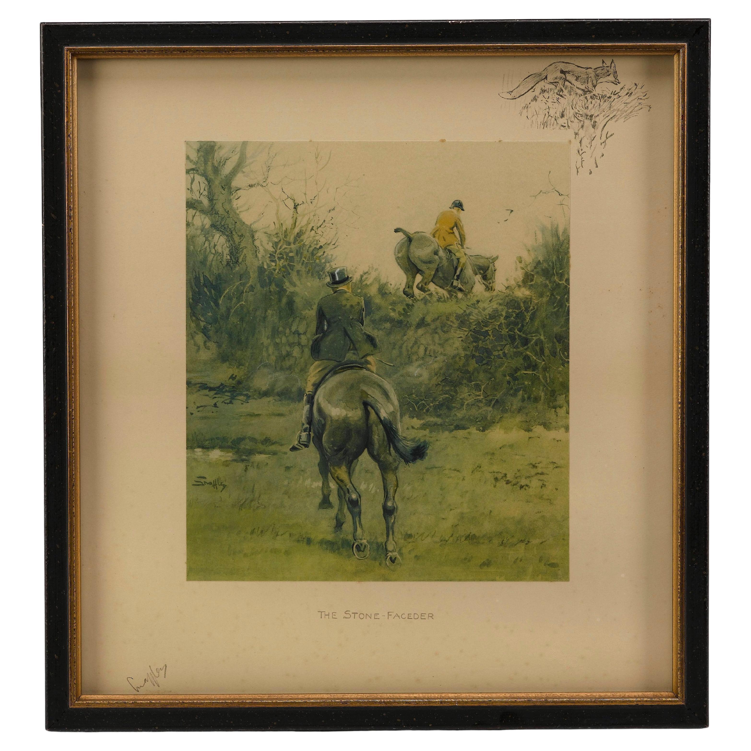 Antique Horse Print "The Stone Faceder" Signed by Snaffles, 1934 For Sale