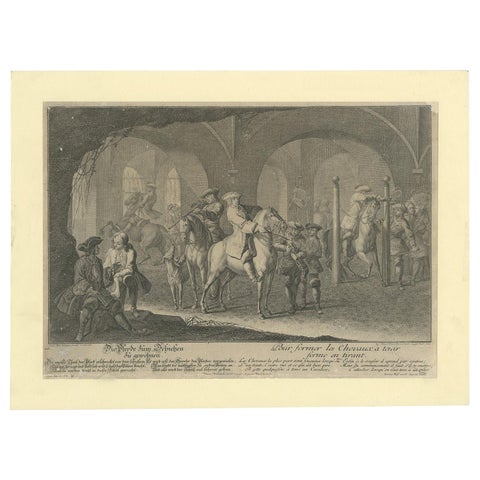 Antique Horse Print Training the Horses for Shooting by Ridinger, 1722