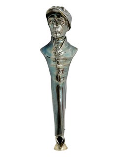 Antique Horse Racing Jockey Fred Archer Cigar Cutter, silvered Metal 1900s