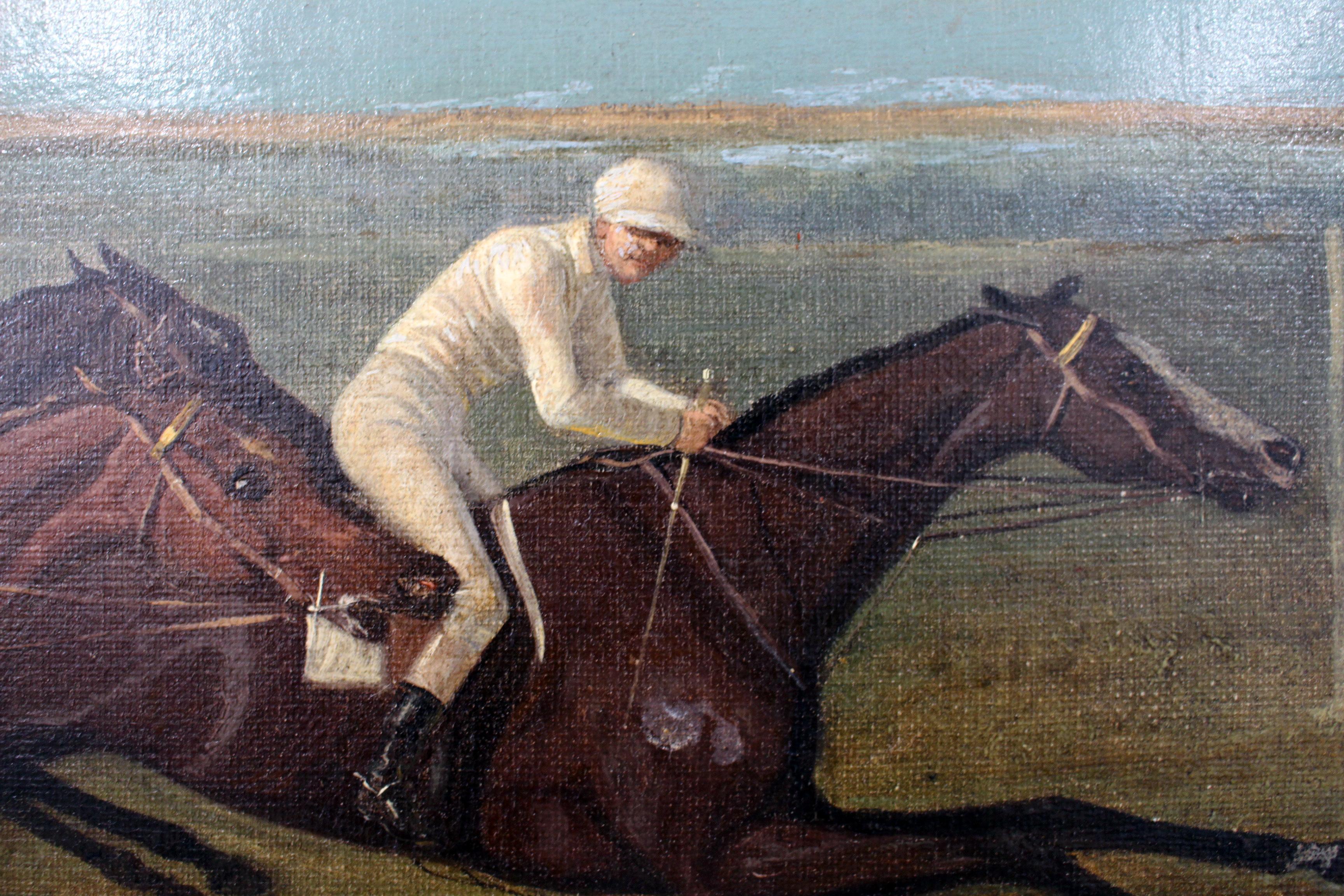 Antique Horse Racing Painting In Good Condition For Sale In Bridport, CT