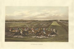 Antique Horse Racing Print 'Tattenham Corner' in England, circa 1900