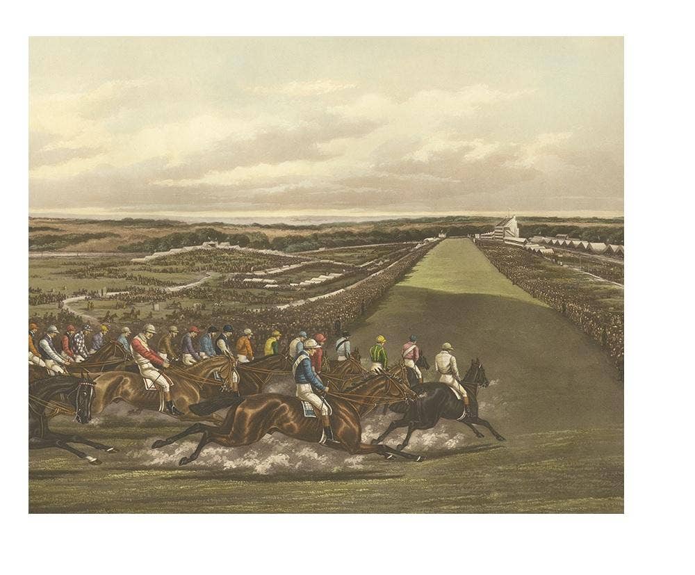 Antique Horse Racing Print 'Tattenham Corner' in England, circa 1900