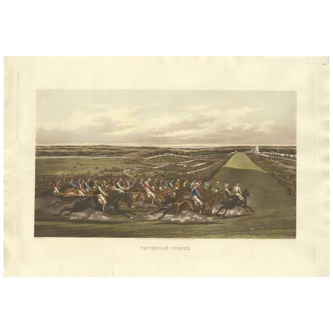 Antique Horse Racing Print 'Tattenham Corner' in England, circa 1900
