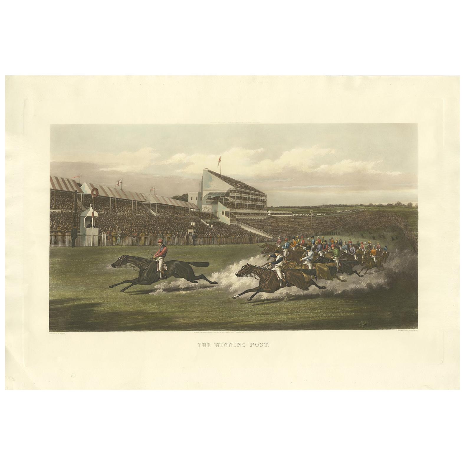 Antique Horse Racing Print 'The Winning Post' Made after H. Alken, circa 1900 For Sale