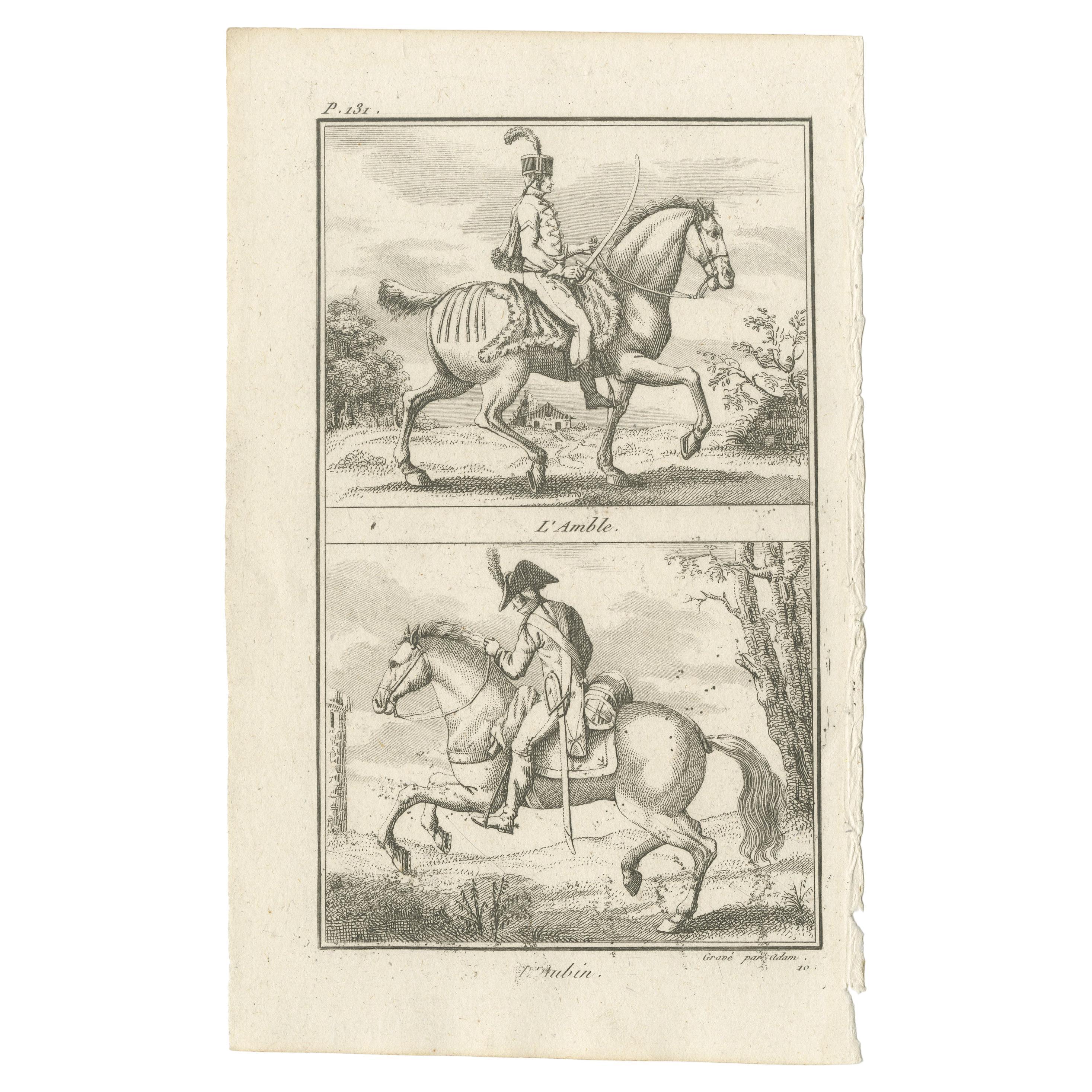 Antique Horse Riding Print - l'Amble - l'Aubin For Sale