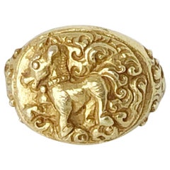 Antique Horse Ring, East Java 14th-15th Century Solid 18 Karat Yellow Gold
