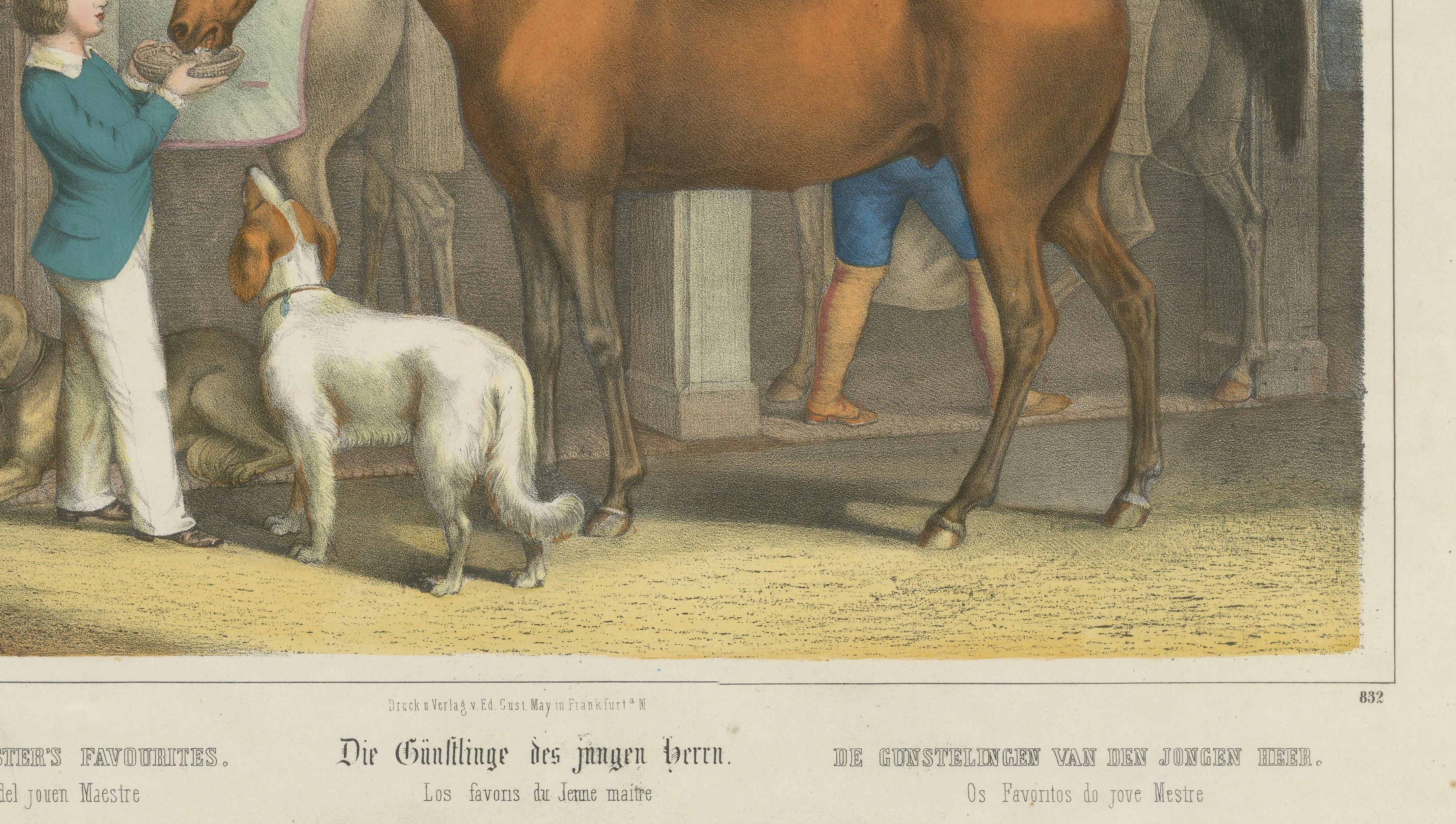 Antique Horse Stable Lithograph - The Young Master’s Favorites, c.1827