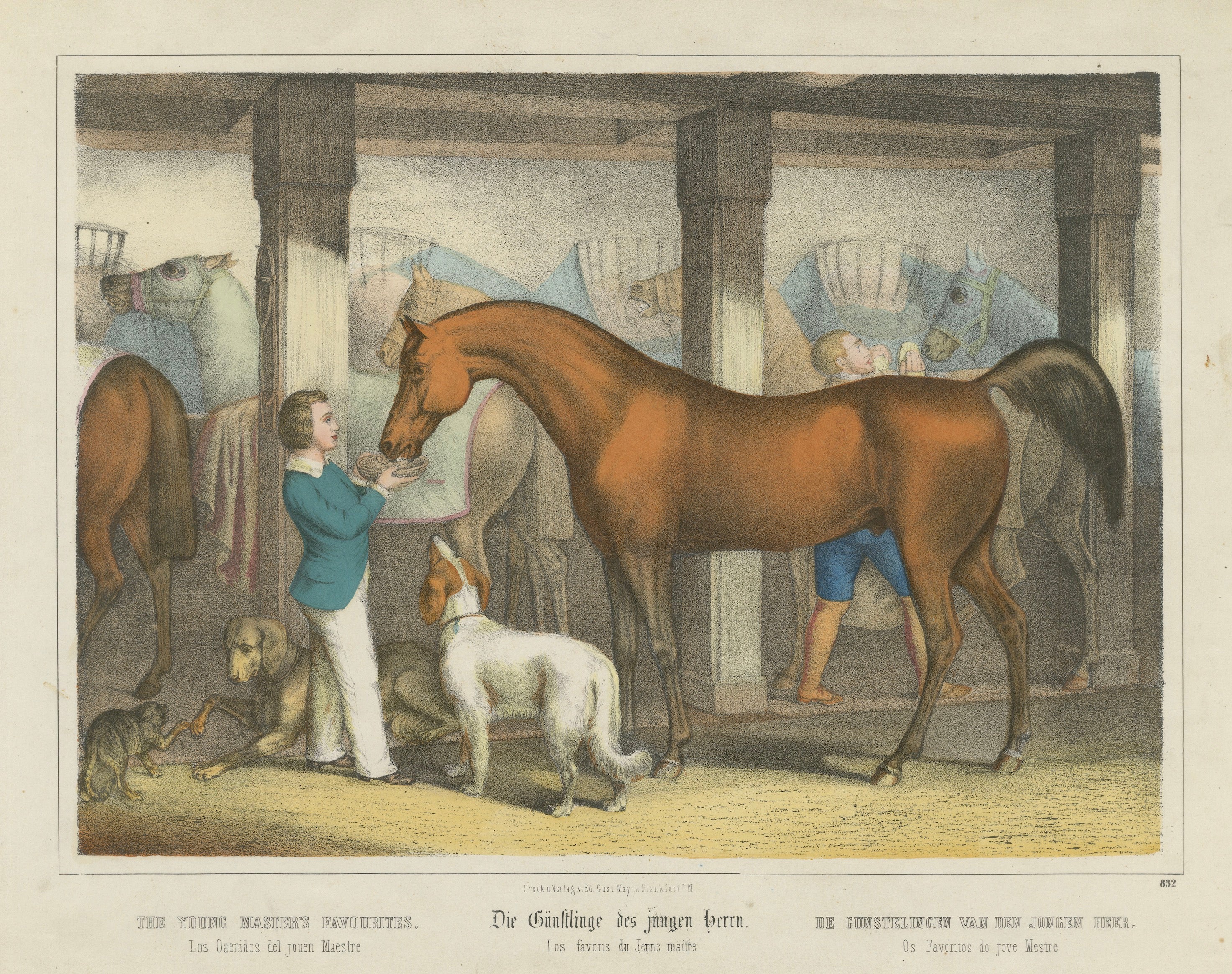 Antique Horse Stable Lithograph - The Young Master’s Favorites, c.1827