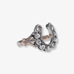Antique Horseshoe Motif Diamond Ring – 9k Gold and Silver, Single-Cut Diamonds