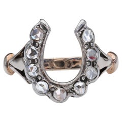 Antique Horseshoe Motif Diamond Ring – 9k Gold and Silver, Single-Cut Diamonds