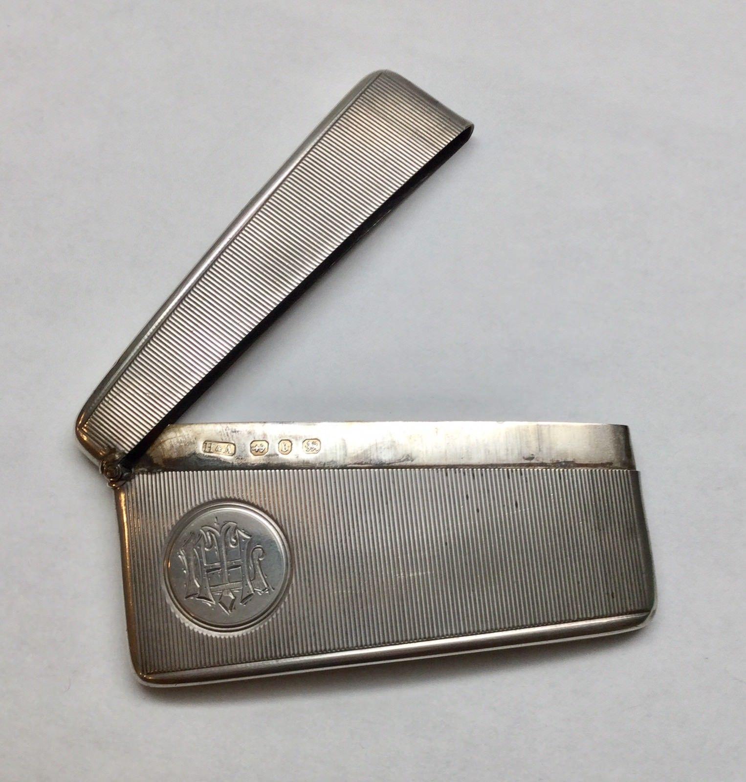 Antique Horton & Allday Birmingham England Sterling Silver Curved Card Case In Good Condition In Washington Depot, CT