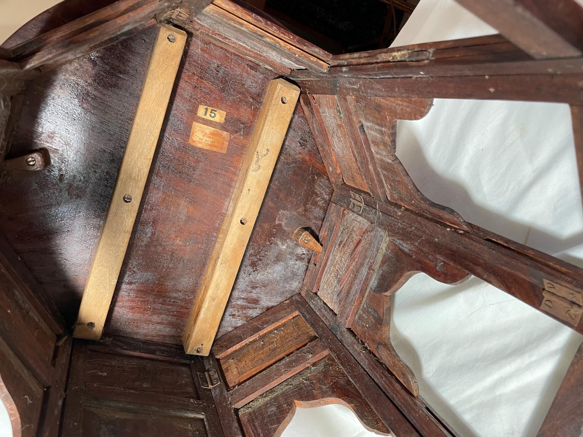 Antique Hoshiarpur Inlaid Octagonal Folding Side Table, circa 1890 5