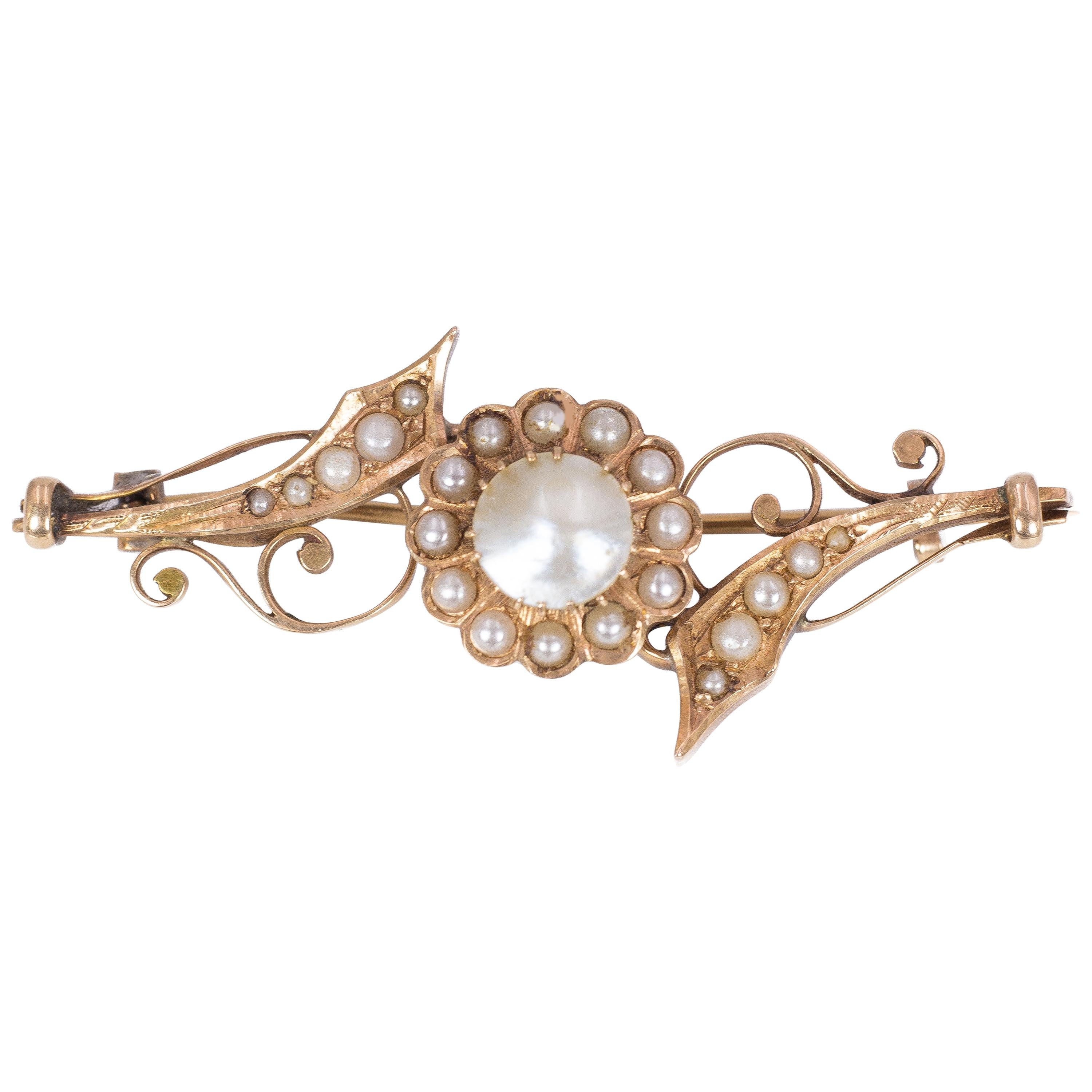 Antique "House of Bourbon" Gold and Pearl Brooch For Sale