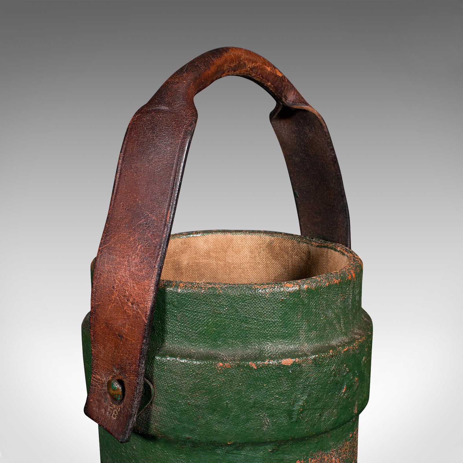 19th Century Antique Household Carry, English, Canvas, Leather, Storage Bucket, Victorian For Sale