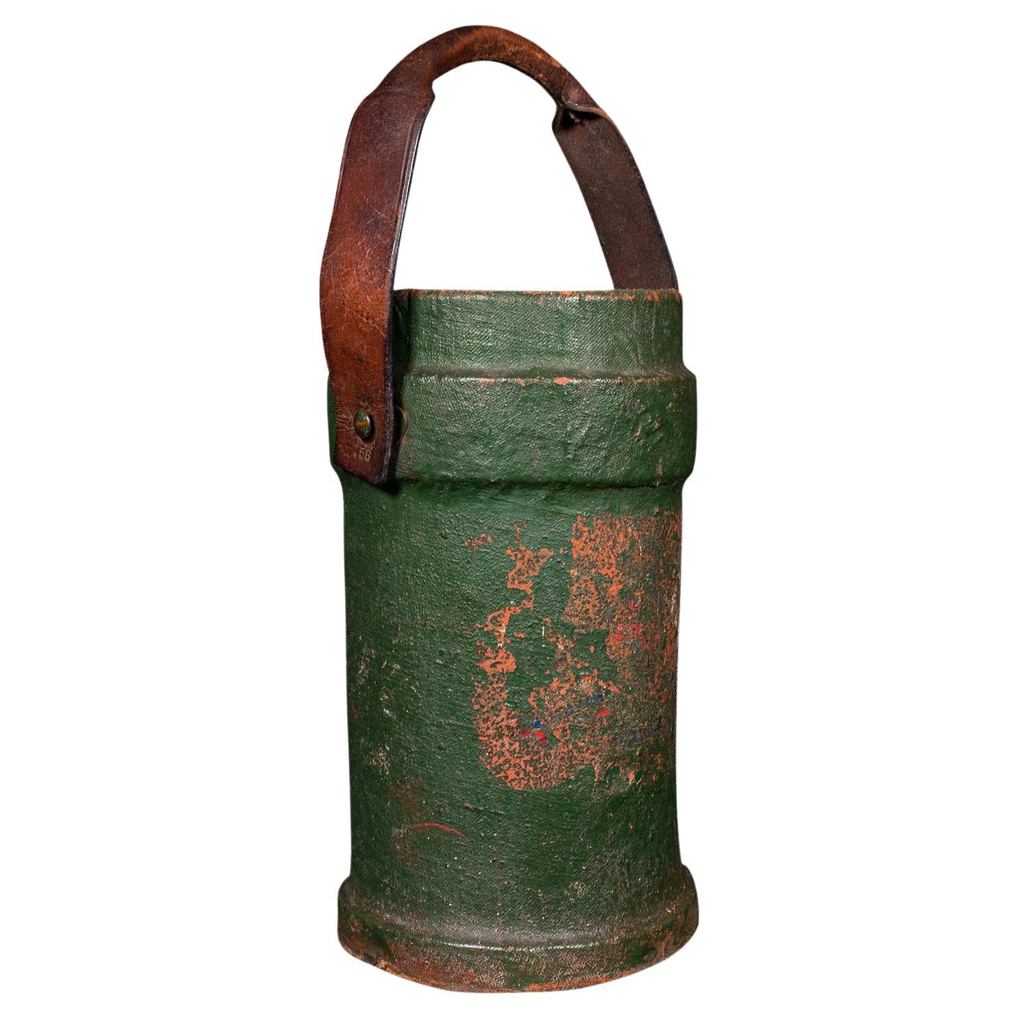 Antique Household Carry, English, Canvas, Leather, Storage Bucket, Victorian For Sale