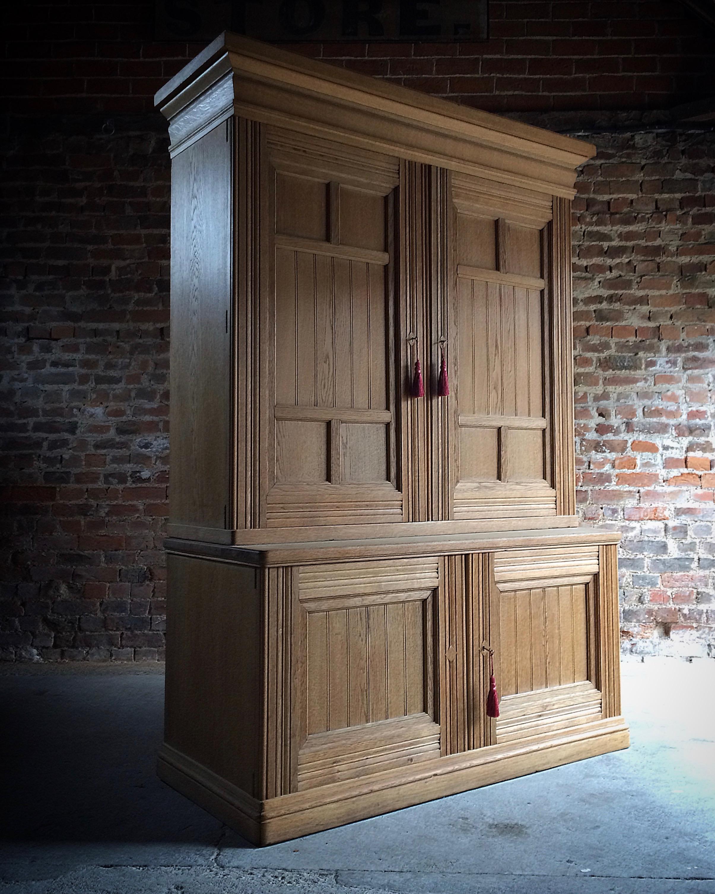 English Antique Housekeepers Cupboard Cabinet Solid Ash Large Victorian, 19th Century