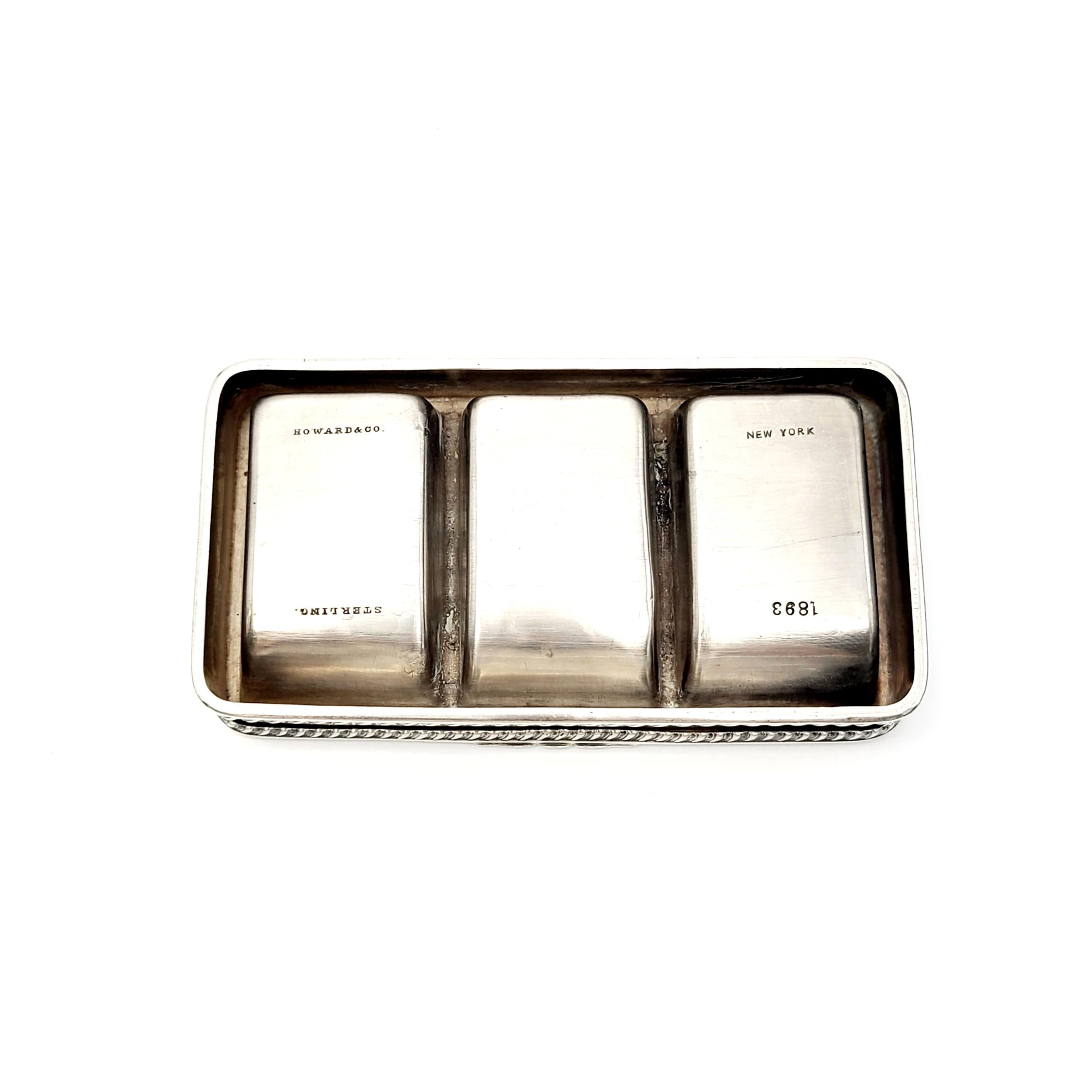 Antique Howard & Co Sterling Silver 3 Compartment Stamp Box For Sale 1