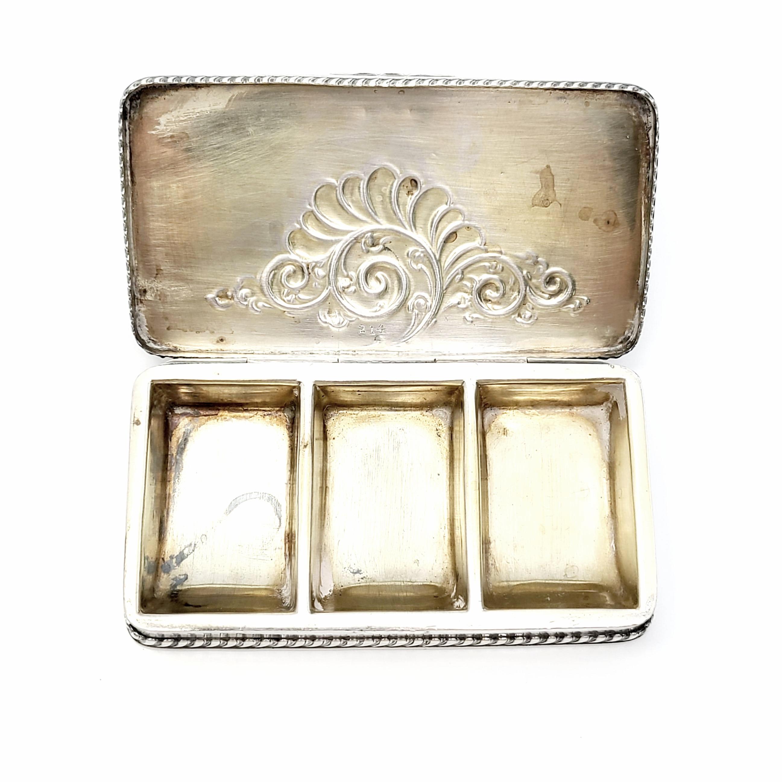 Antique Howard & Co Sterling Silver 3 Compartment Stamp Box For Sale 3