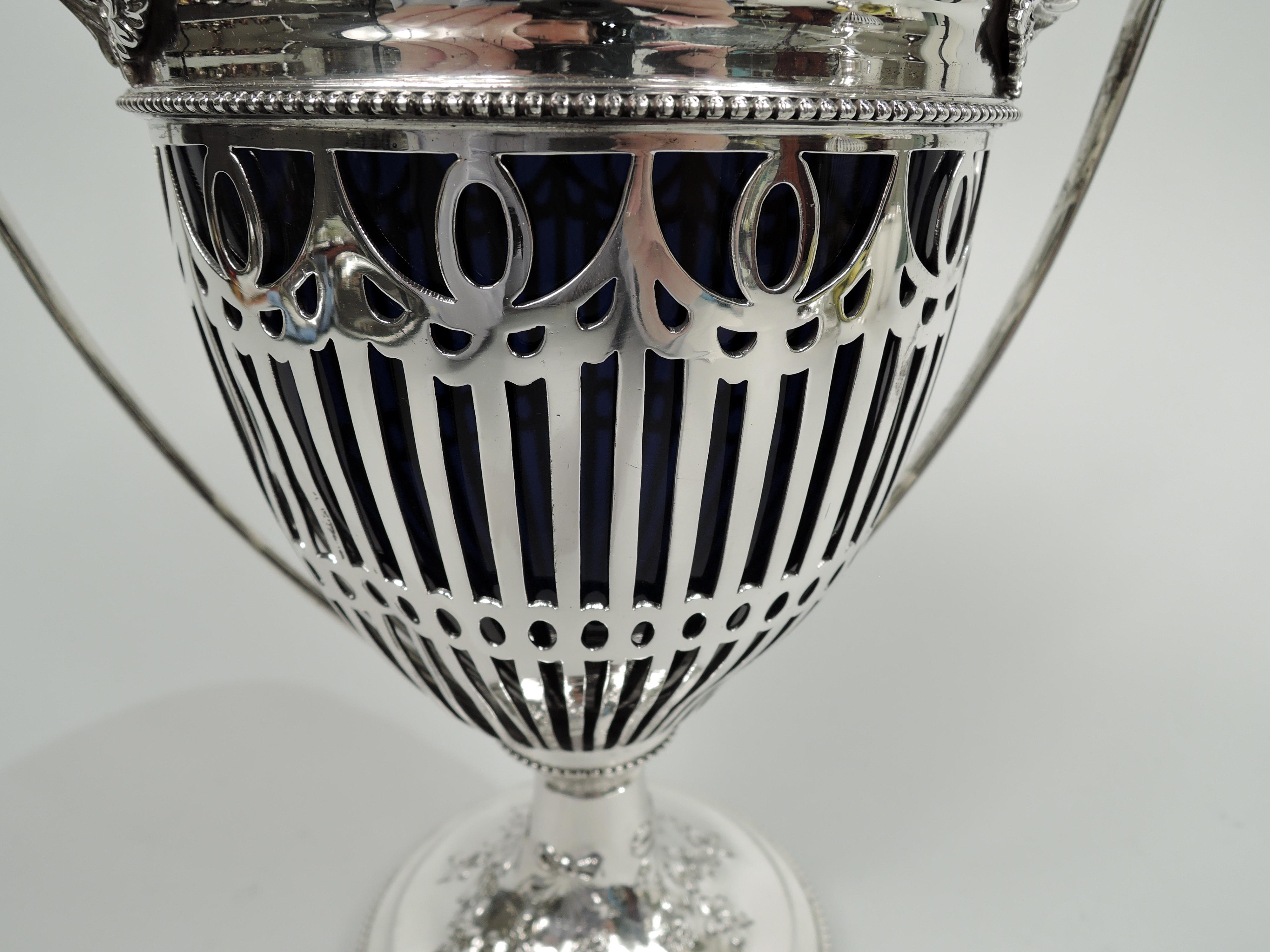 Antiguo Howard Edwardian Urna neoclásica con tapa de plata de ley principios del siglo XX en venta