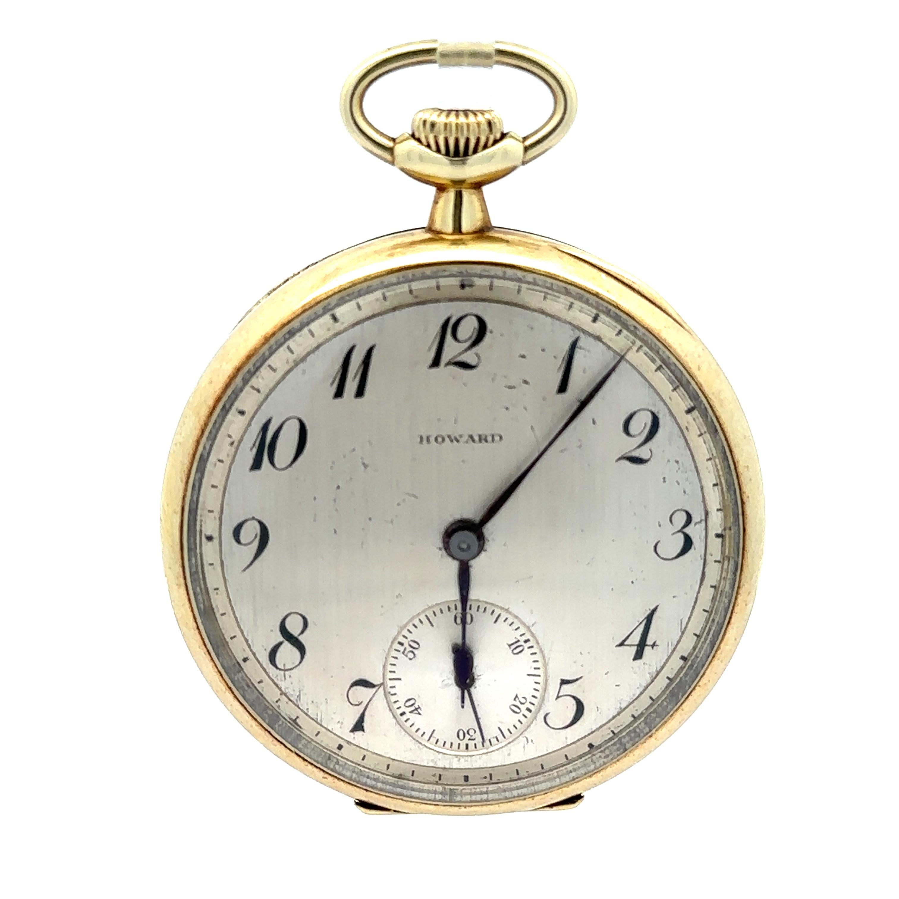 Antique Howard Keystone 14k Gold 45mm Open Face Pocket Watch Size 12s Model 1912 For Sale 8