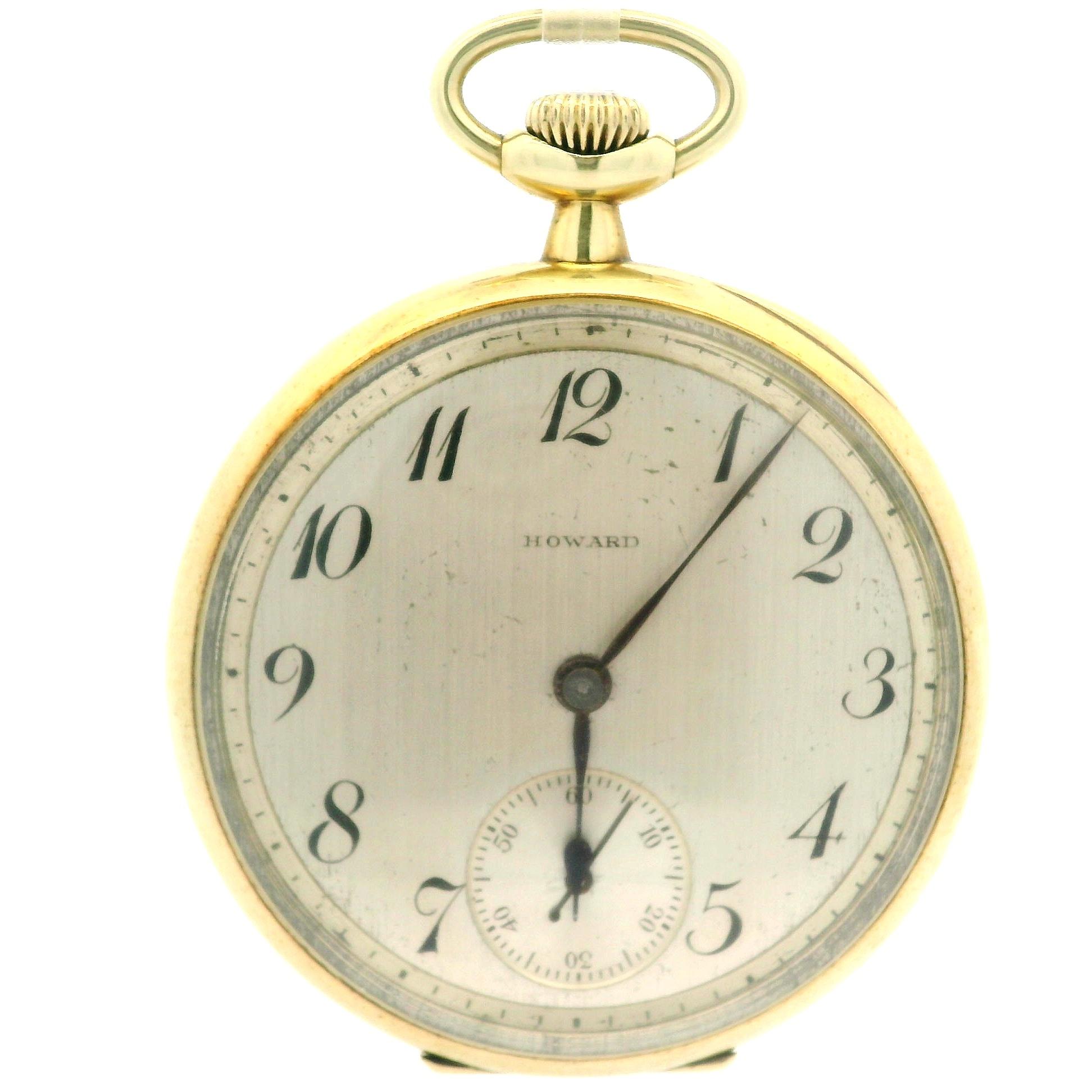 
Watchmaker: Howard Watch Co.
Movement Type: Model 1912 - Mechanical - Hand Wound - 19 Jewels - Size 12s - American Made
Movement Serial No.: 1307786
Case Maker: The K.W.C.Co. 
Case Material: Solid 14k White Gold
Case Type: Open Face
Case Diameter: