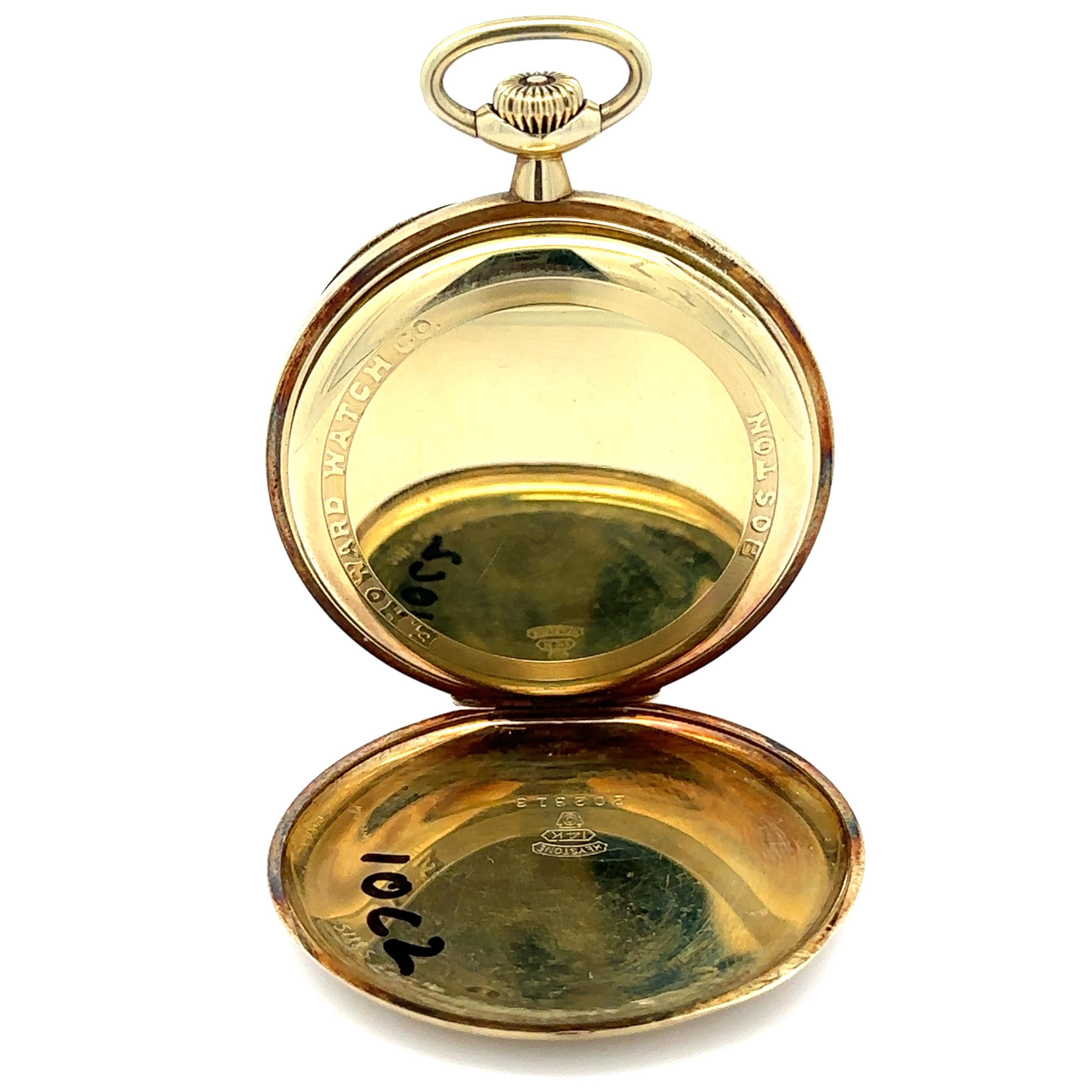 Antique Howard Keystone 14k Gold 45mm Open Face Pocket Watch Size 12s Model 1912 For Sale 3