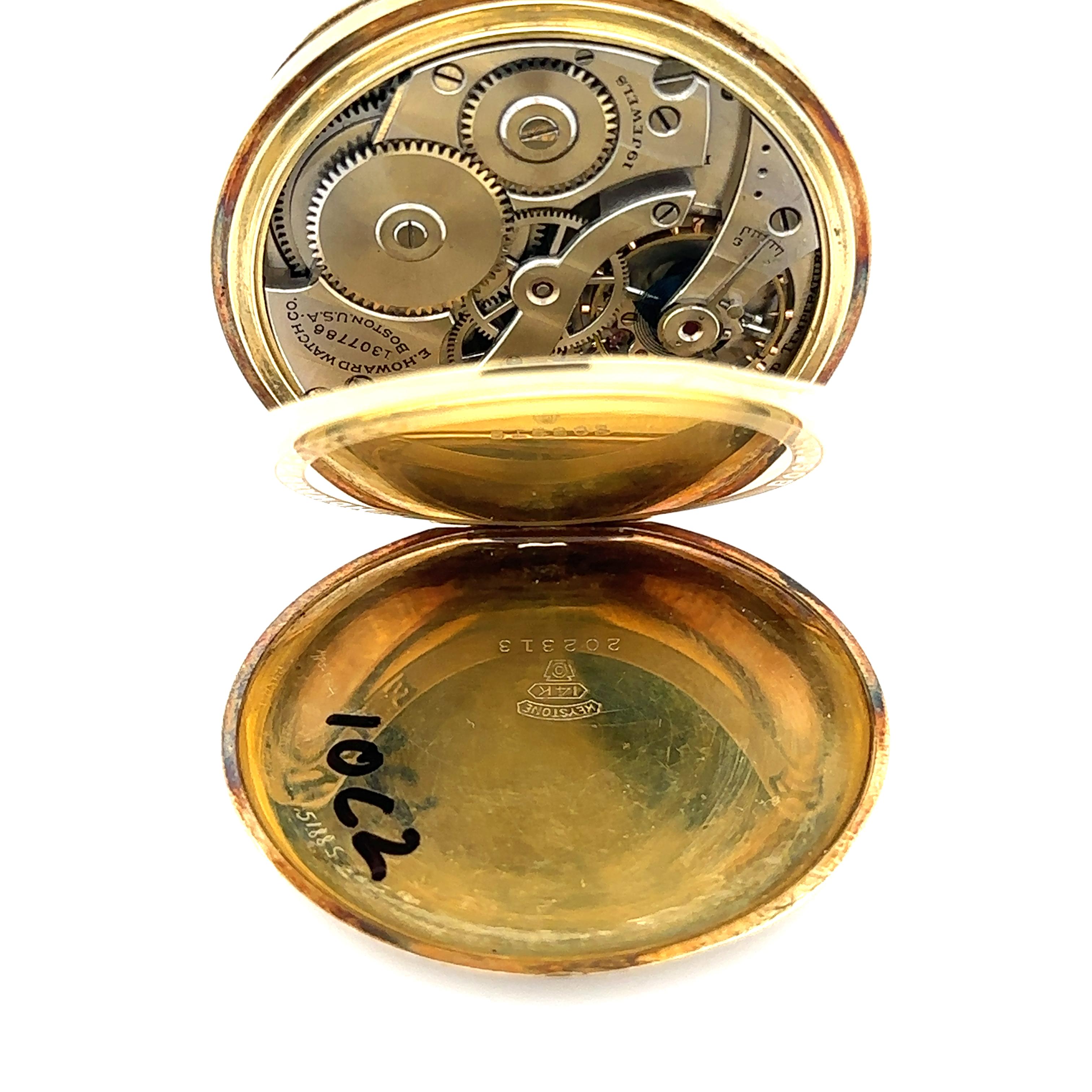Antique Howard Keystone 14k Gold 45mm Open Face Pocket Watch Size 12s Model 1912 For Sale 4