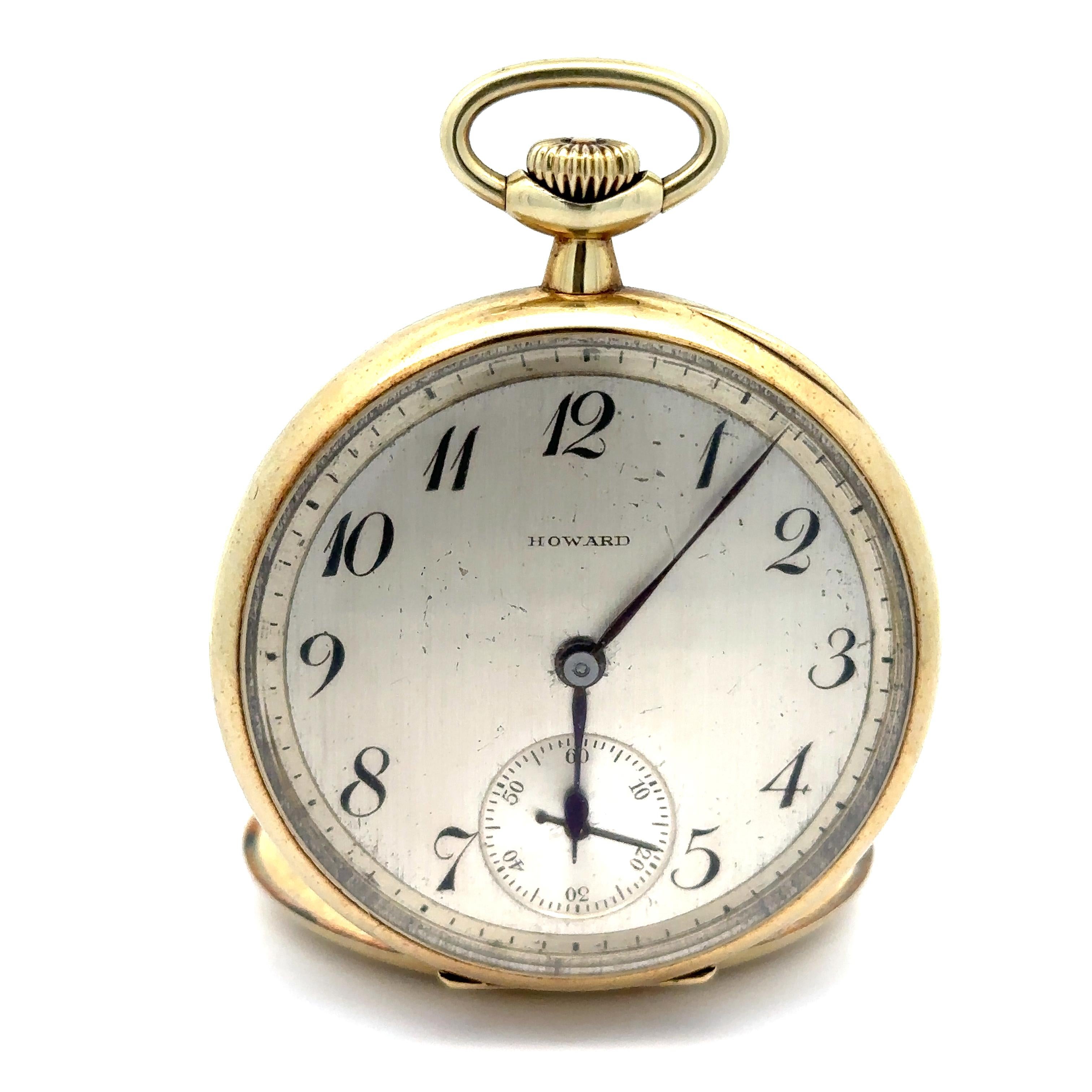 Antique Howard Keystone 14k Gold 45mm Open Face Pocket Watch Size 12s Model 1912 For Sale 5