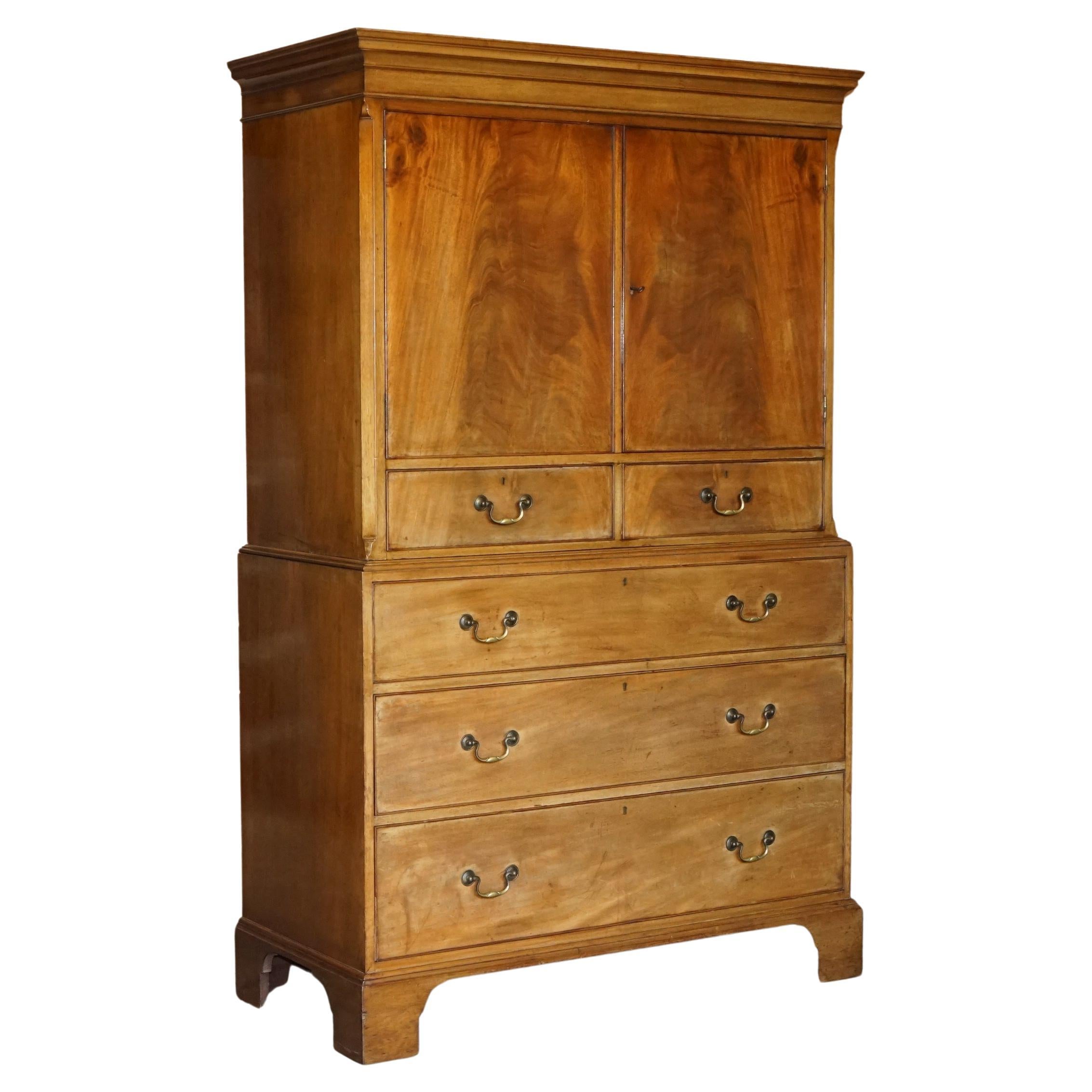 Antique Howard & Son's Berners Street Hardwood Linen Press Chest of Drawers For Sale