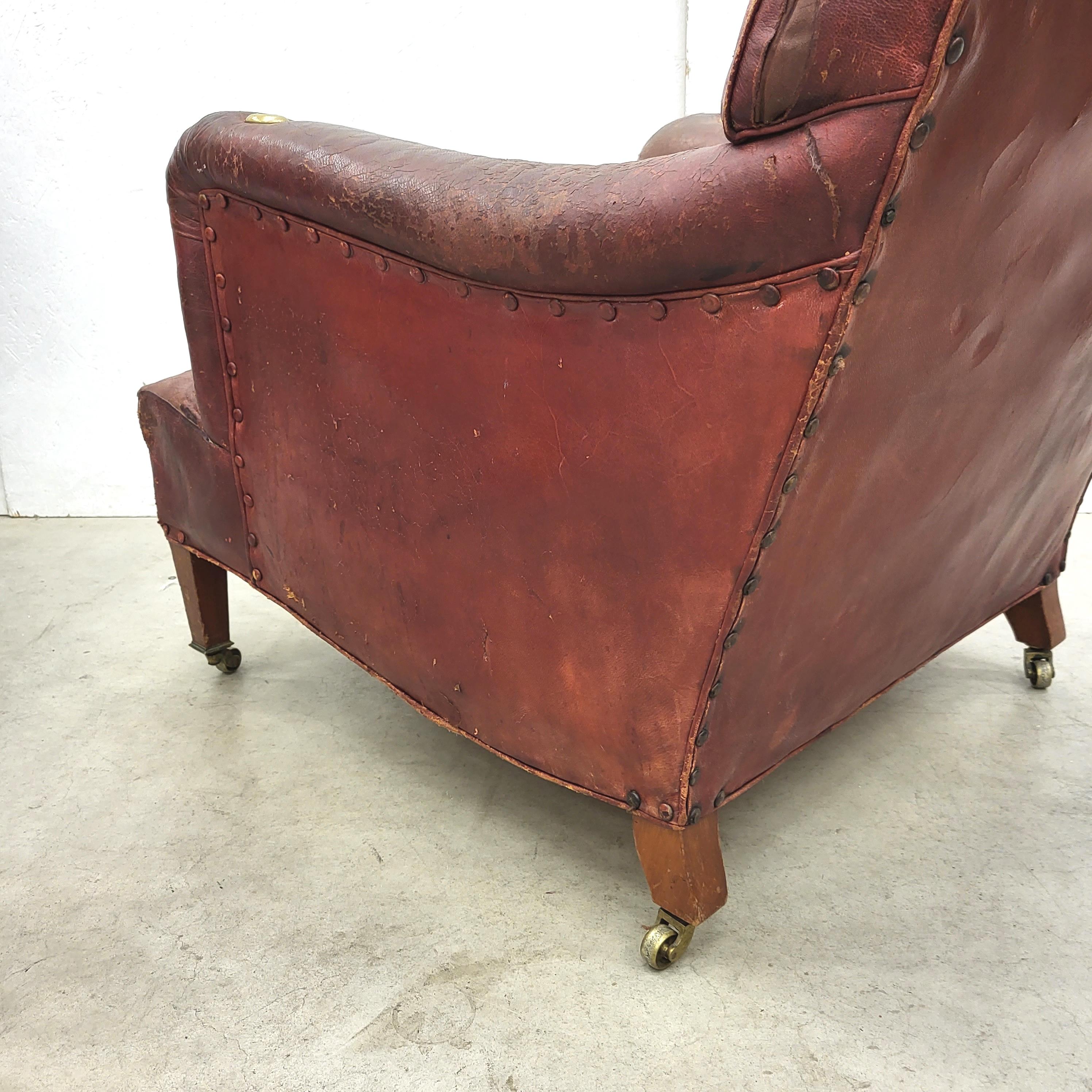English Antique Howard & Sons Bridgewater Armchair Original Leather, 1880s For Sale