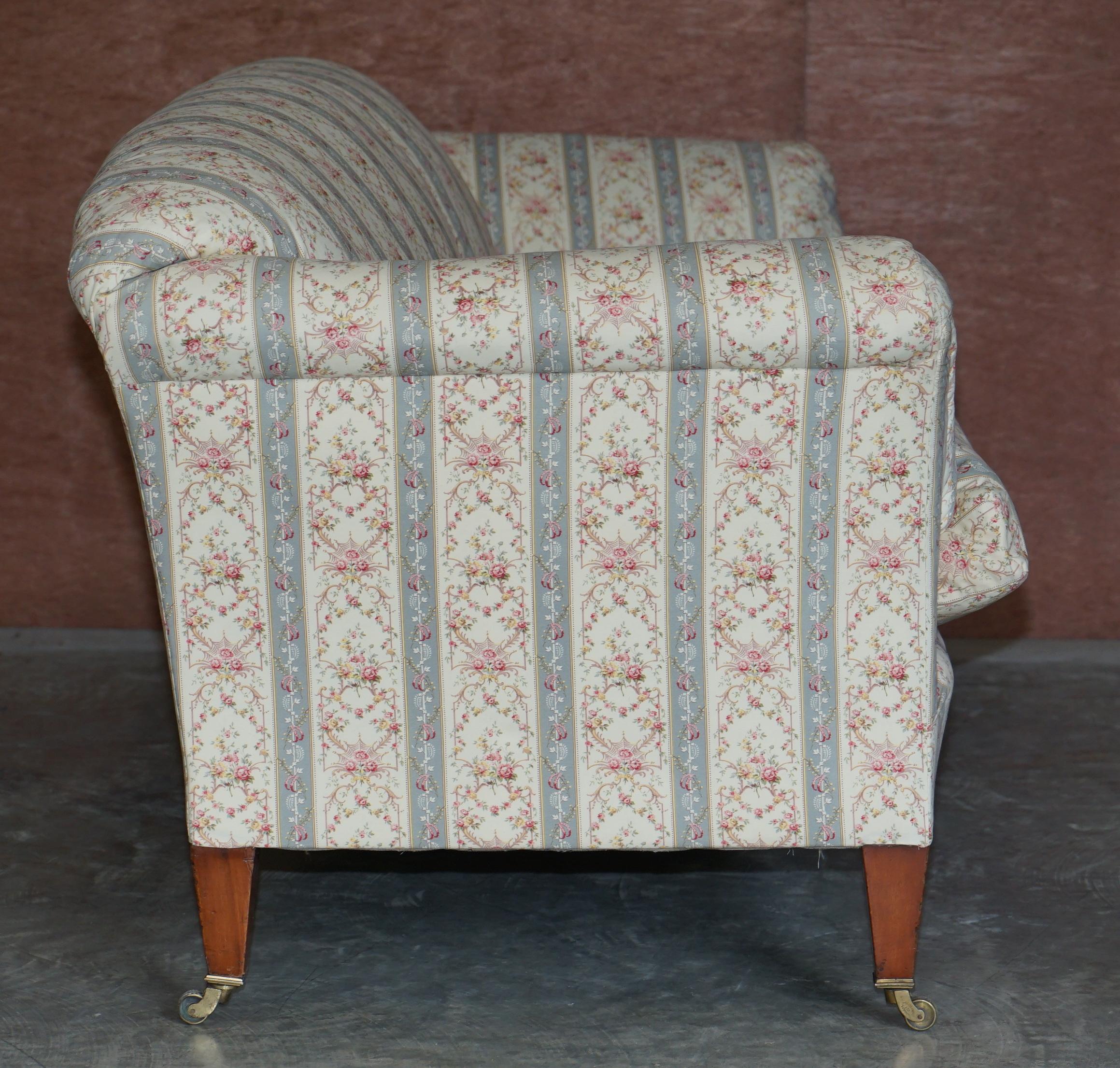 Antique Howard & Sons Portarlington Large Sofa Original Ticking Upholstery For Sale 4