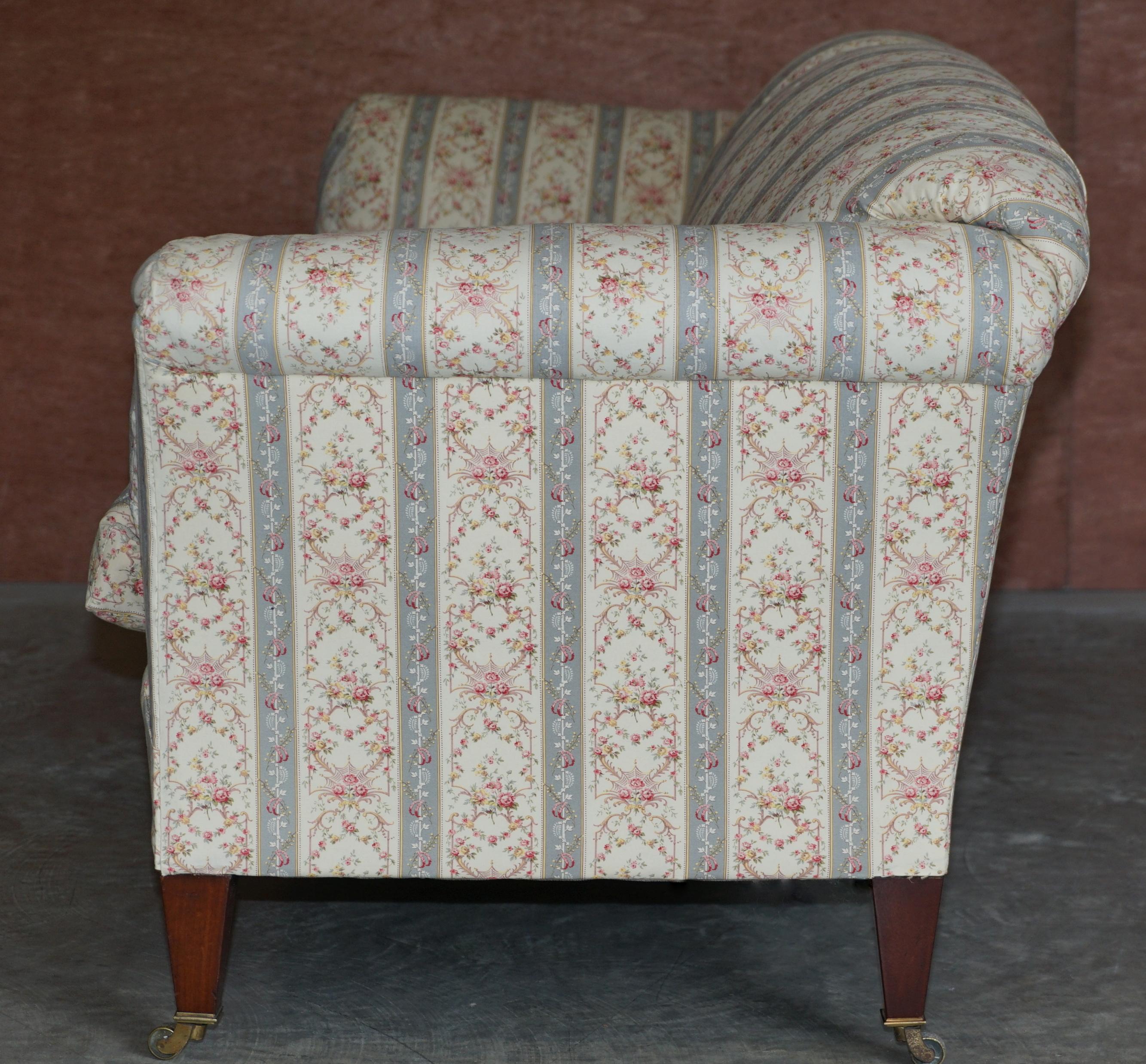 Antique Howard & Sons Portarlington Large Sofa Original Ticking Upholstery For Sale 7