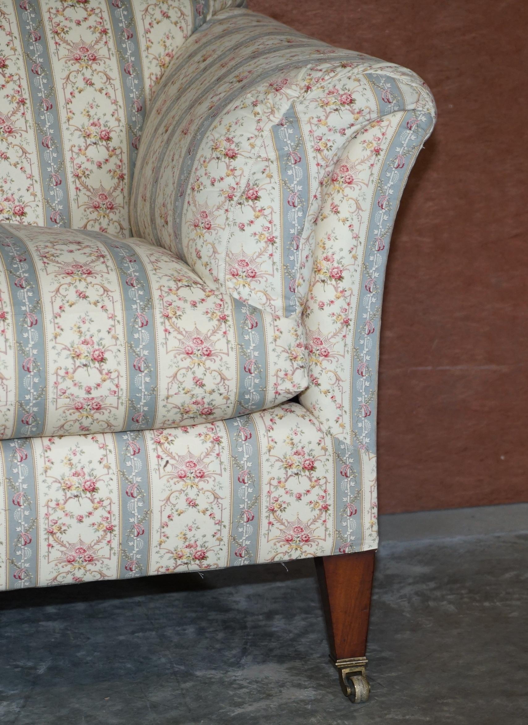 English Antique Howard & Sons Portarlington Large Sofa Original Ticking Upholstery For Sale