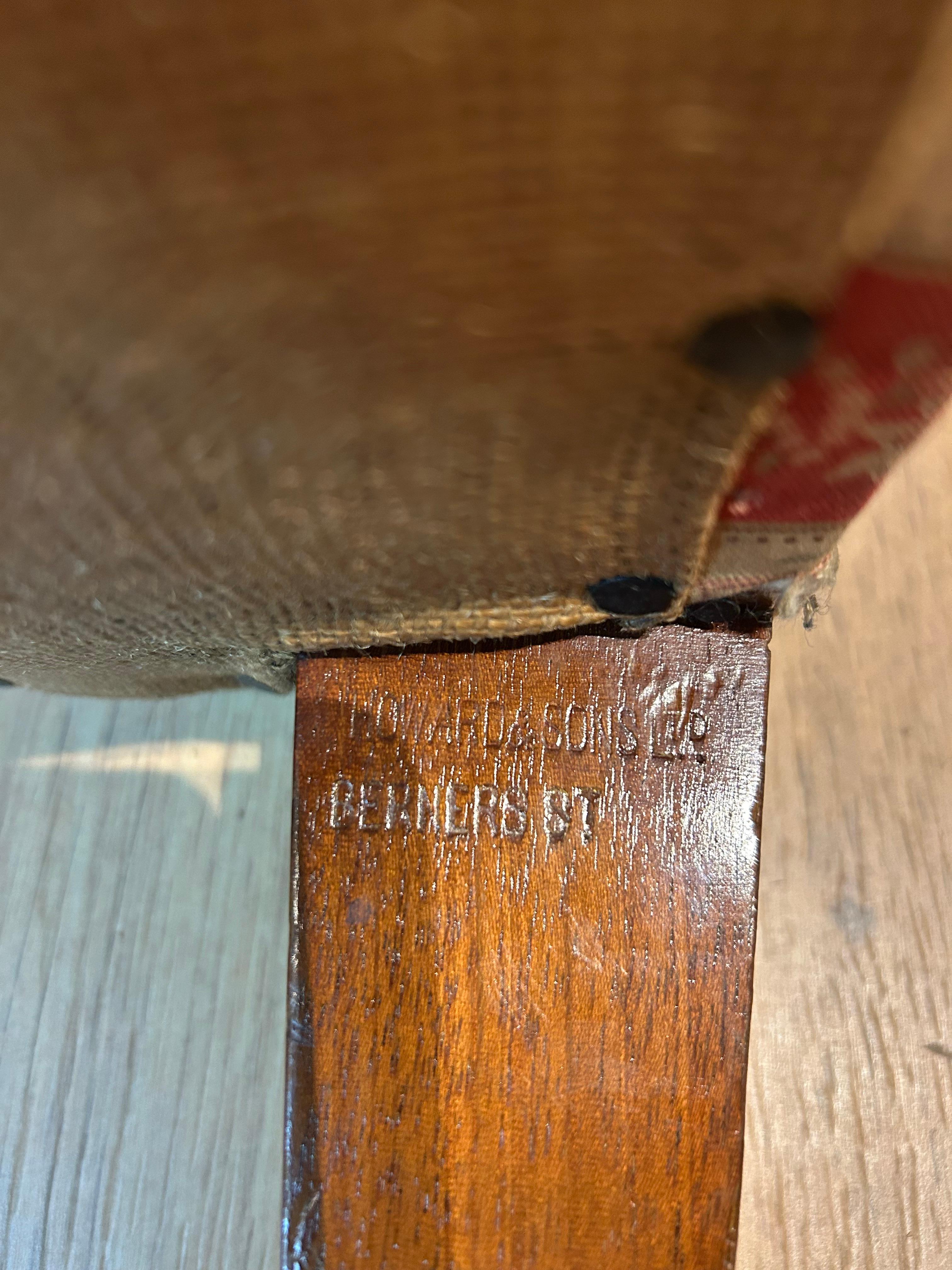 Brass Antique Howard & Sons Upholstered Stool For Sale