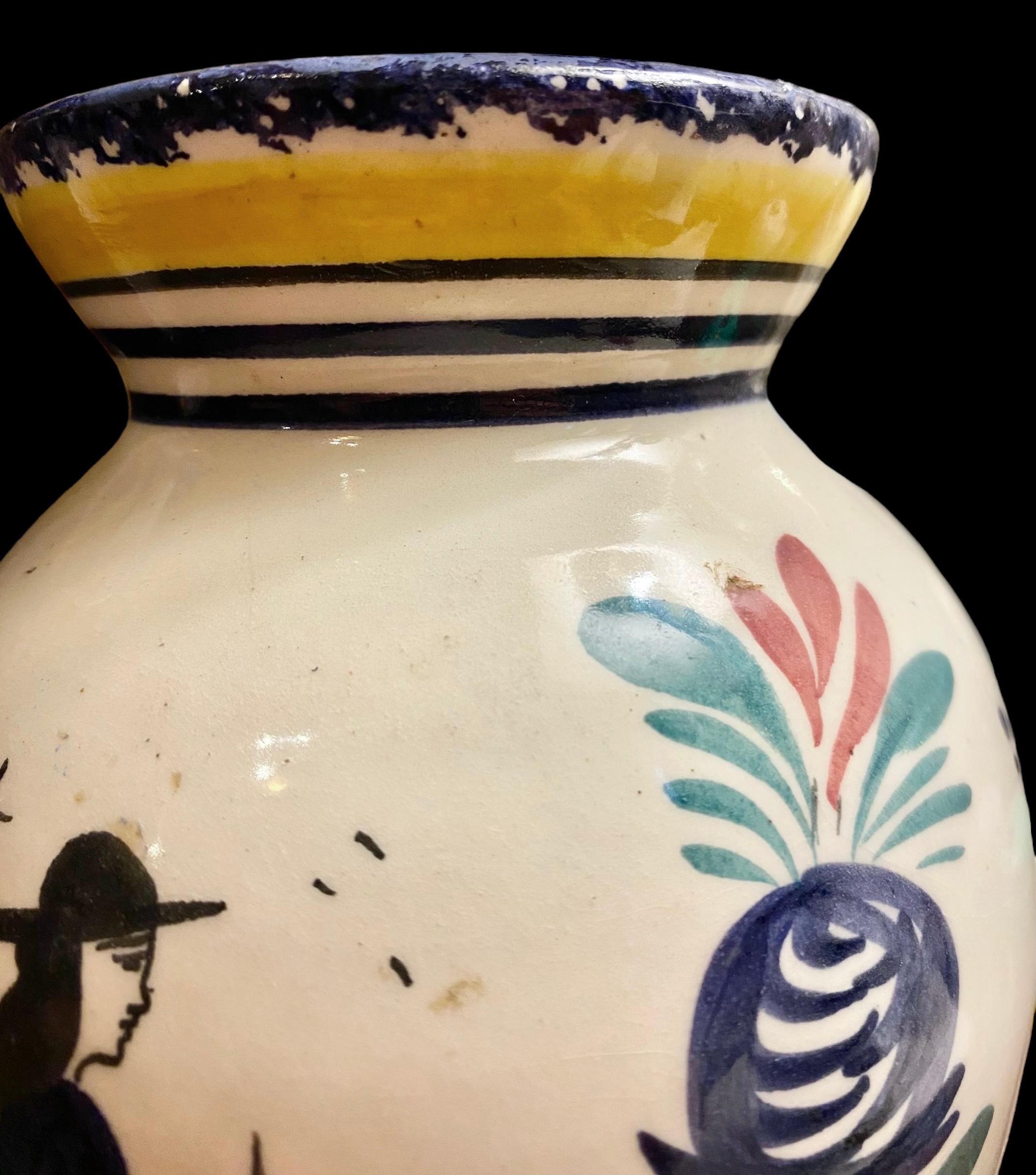 Jarrón Vintage HR Quimper de loza francesa en venta 5