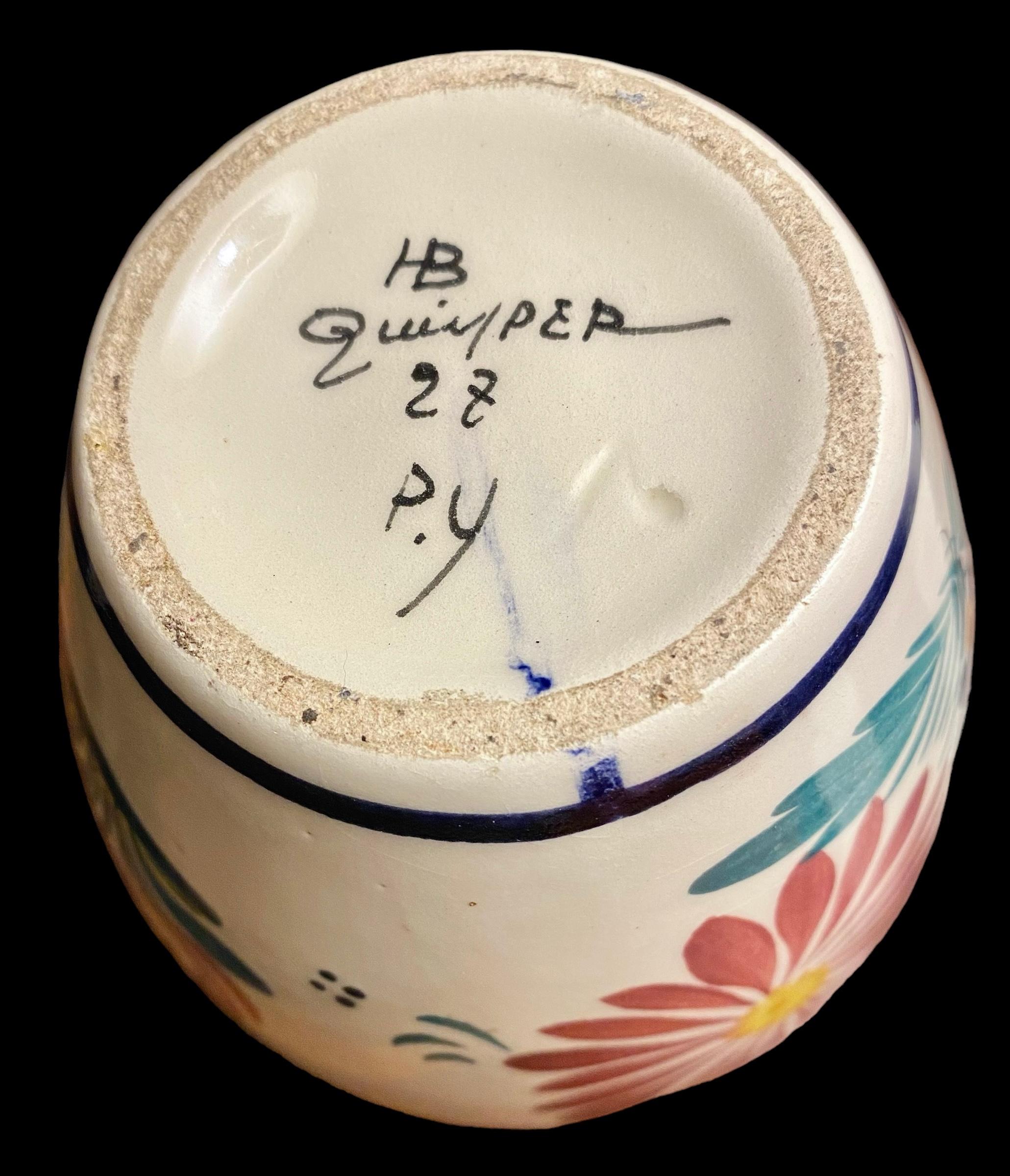 Jarrón Vintage HR Quimper de loza francesa mediados del siglo XX en venta