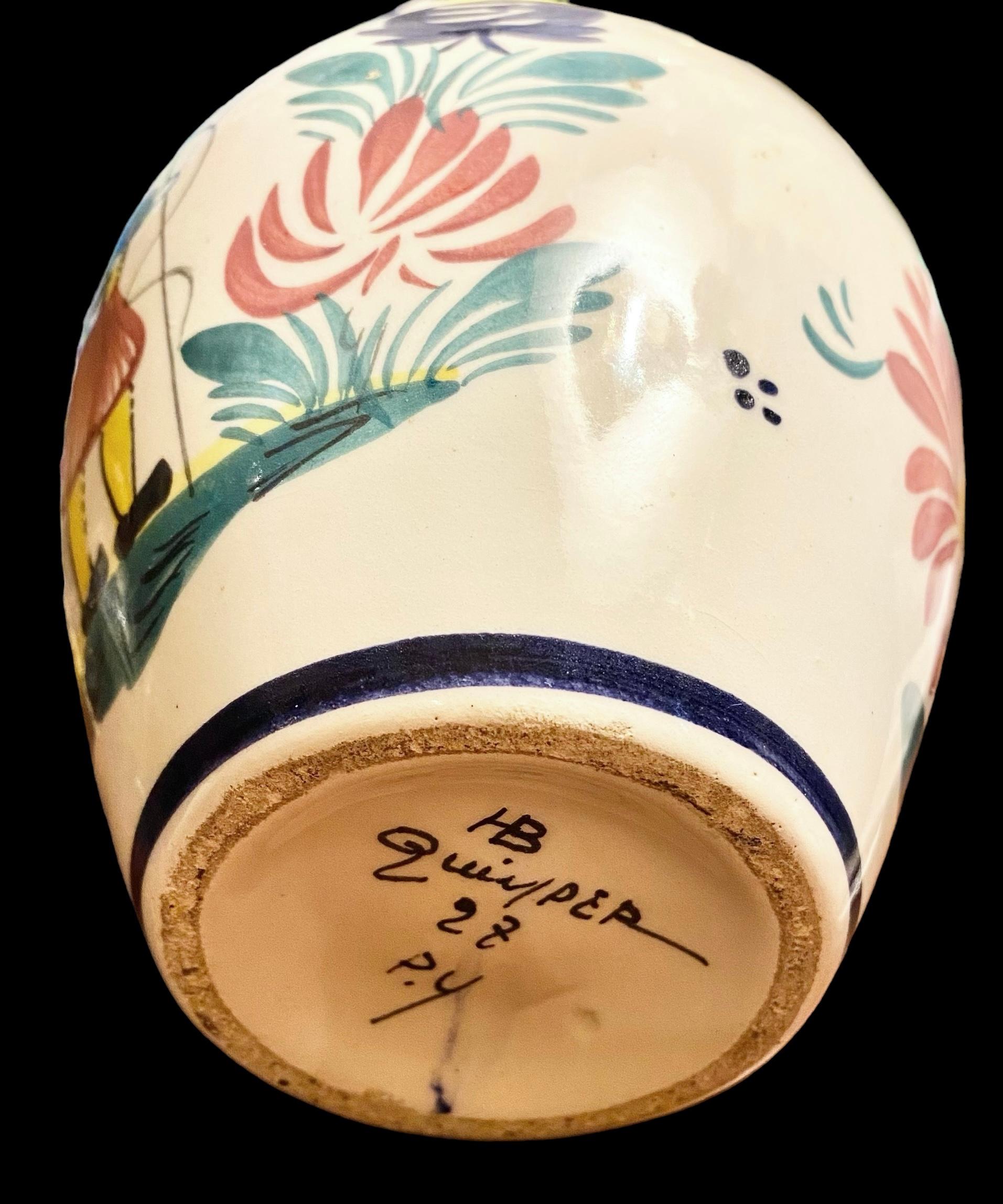 Jarrón Vintage HR Quimper de loza francesa Fayenza en venta