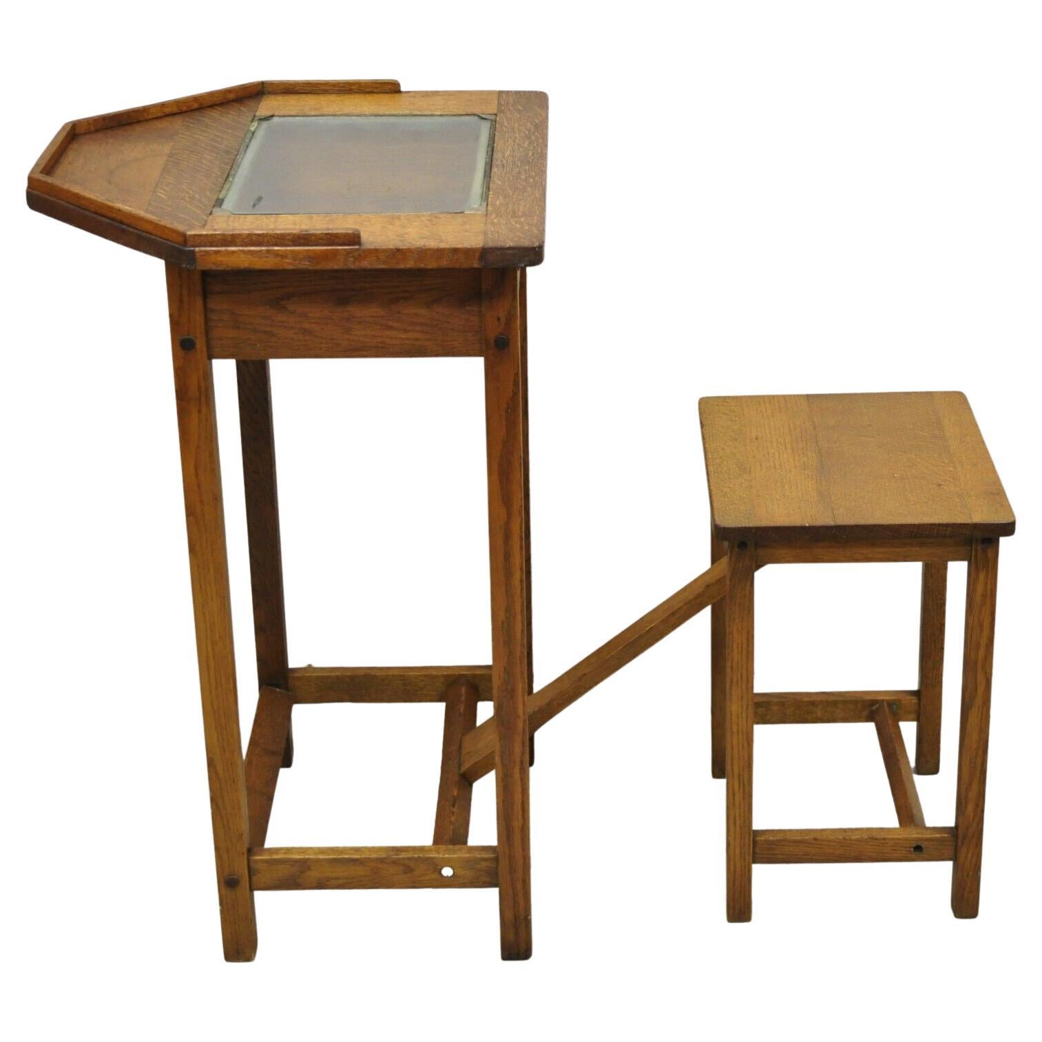 Antique H.T. Cushman Betumal Oak Telephone Stand Small Child's Desk For Sale