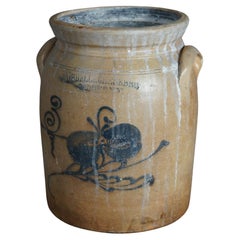 Antique Hubble And Chesebro Blue Decorated Stoneware Crock C1880